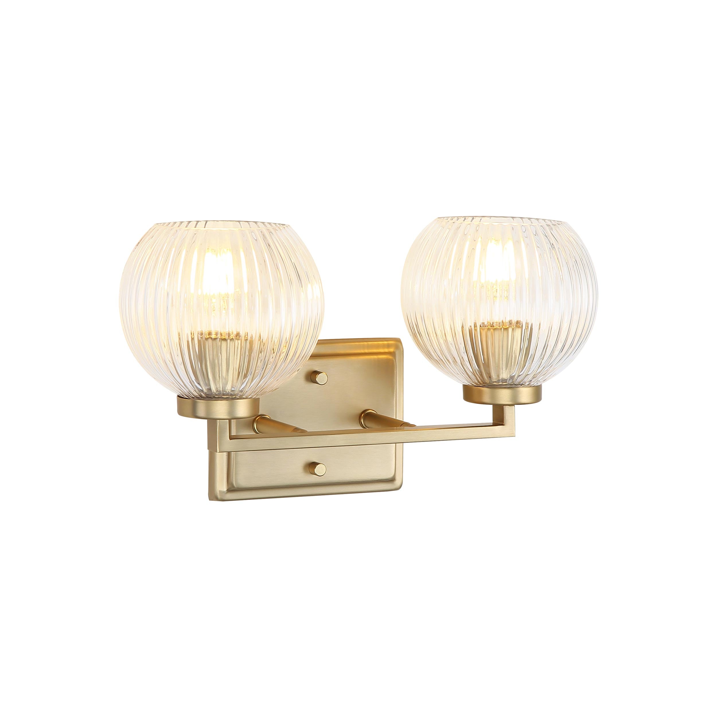 Yep by Golden Lighting Elliott 2-light Vanity in Brushed Champagne Brass and Clear Ribbed Glass - - Golden Lighting