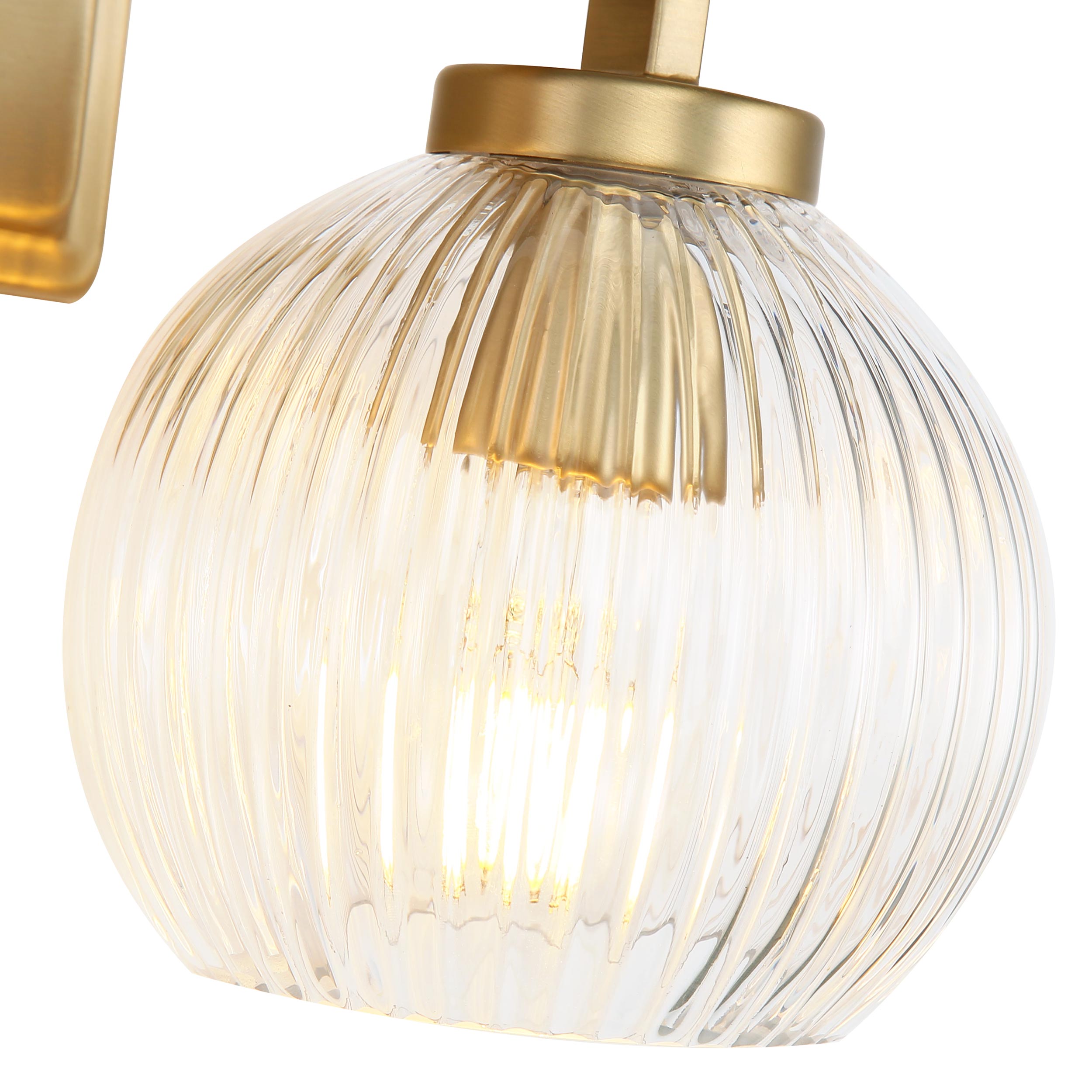Yep by Golden Lighting Elliott 2-light Vanity in Brushed Champagne Brass and Clear Ribbed Glass - - Golden Lighting