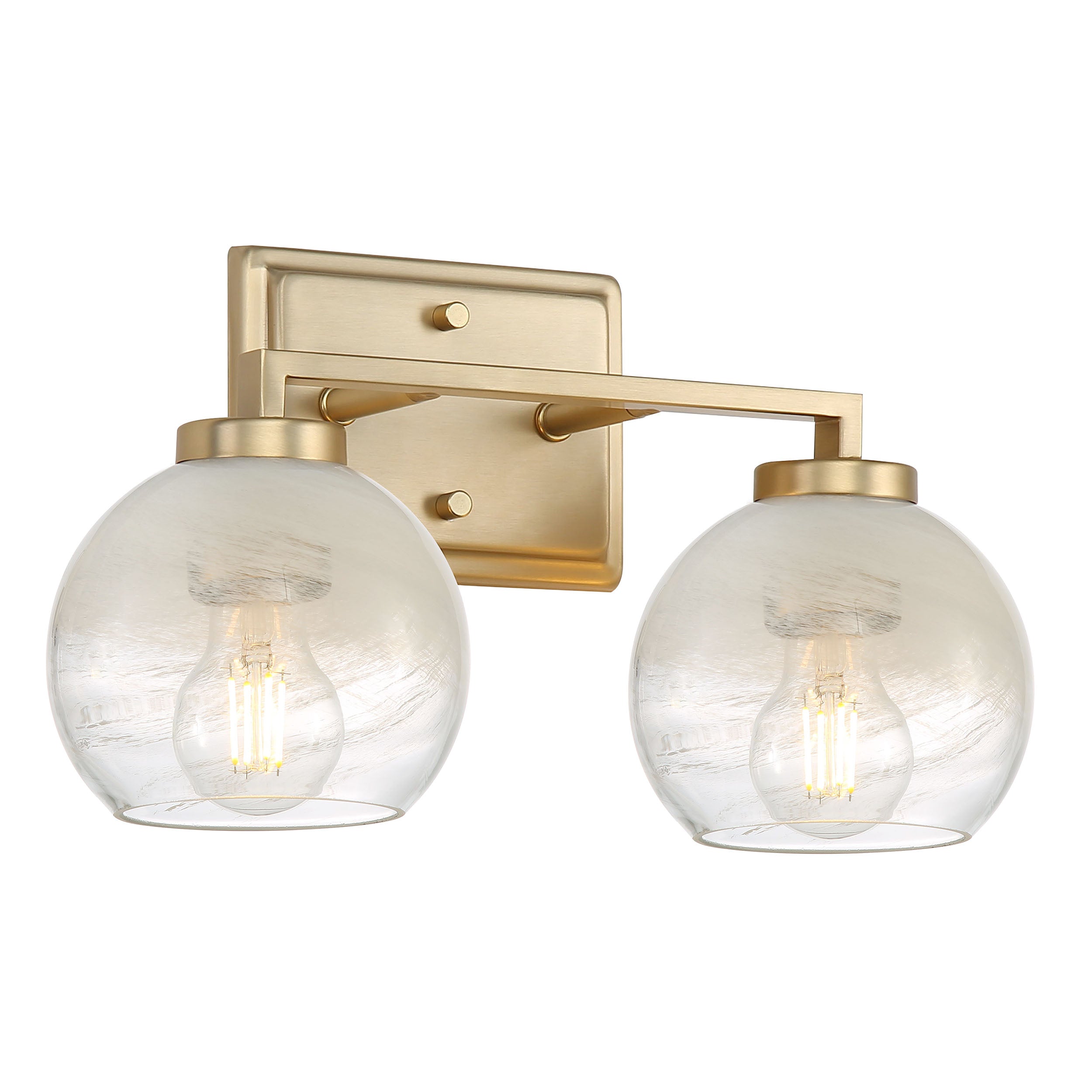 Yep by Golden Lighting Elliott 2-light Vanity in Brushed Champagne Brass and Clear Alabaster Glass - - Golden Lighting
