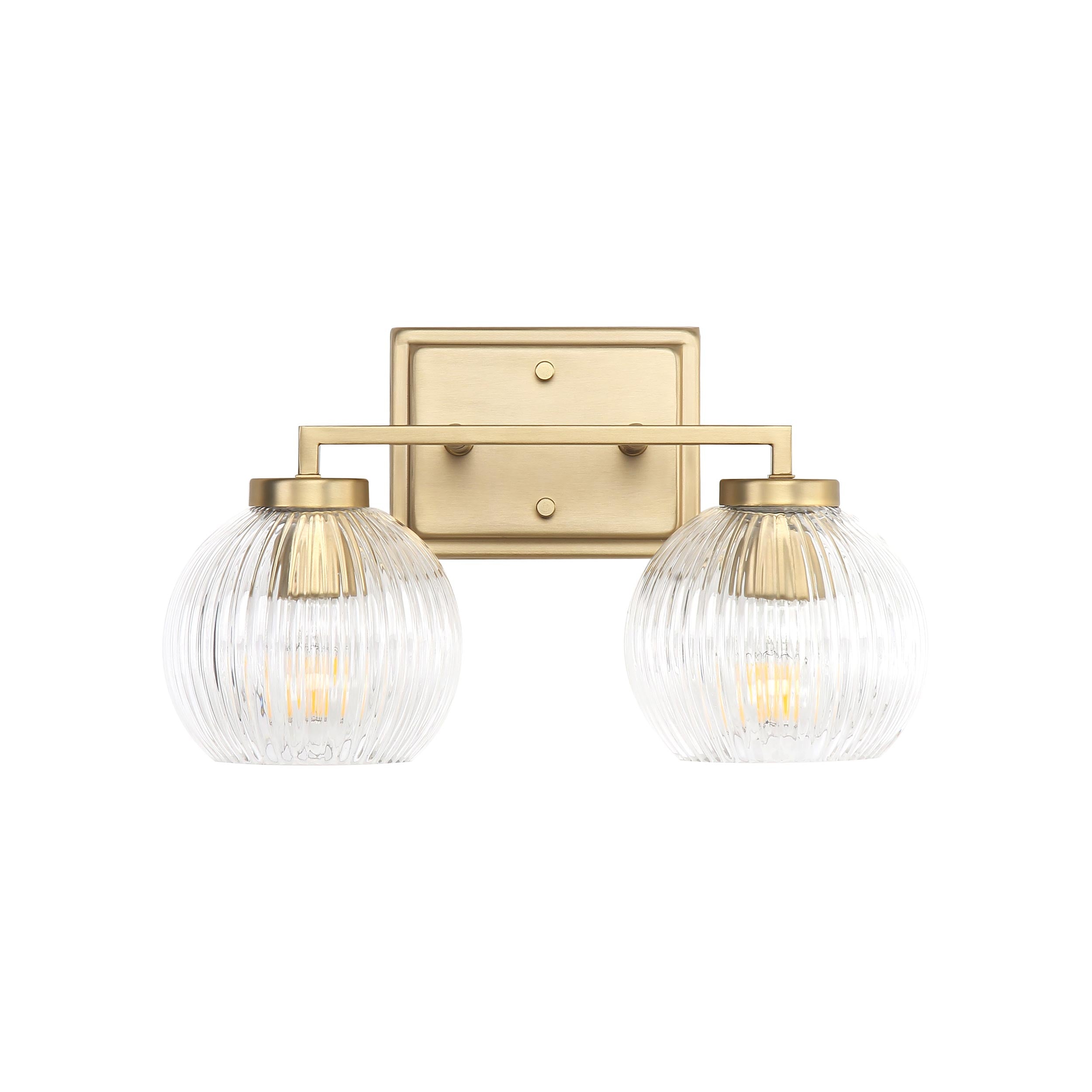 Elliott 2-Light Vanity Light in Brushed Champagne Bronze with Ribbed Clear Shade - - Golden Lighting