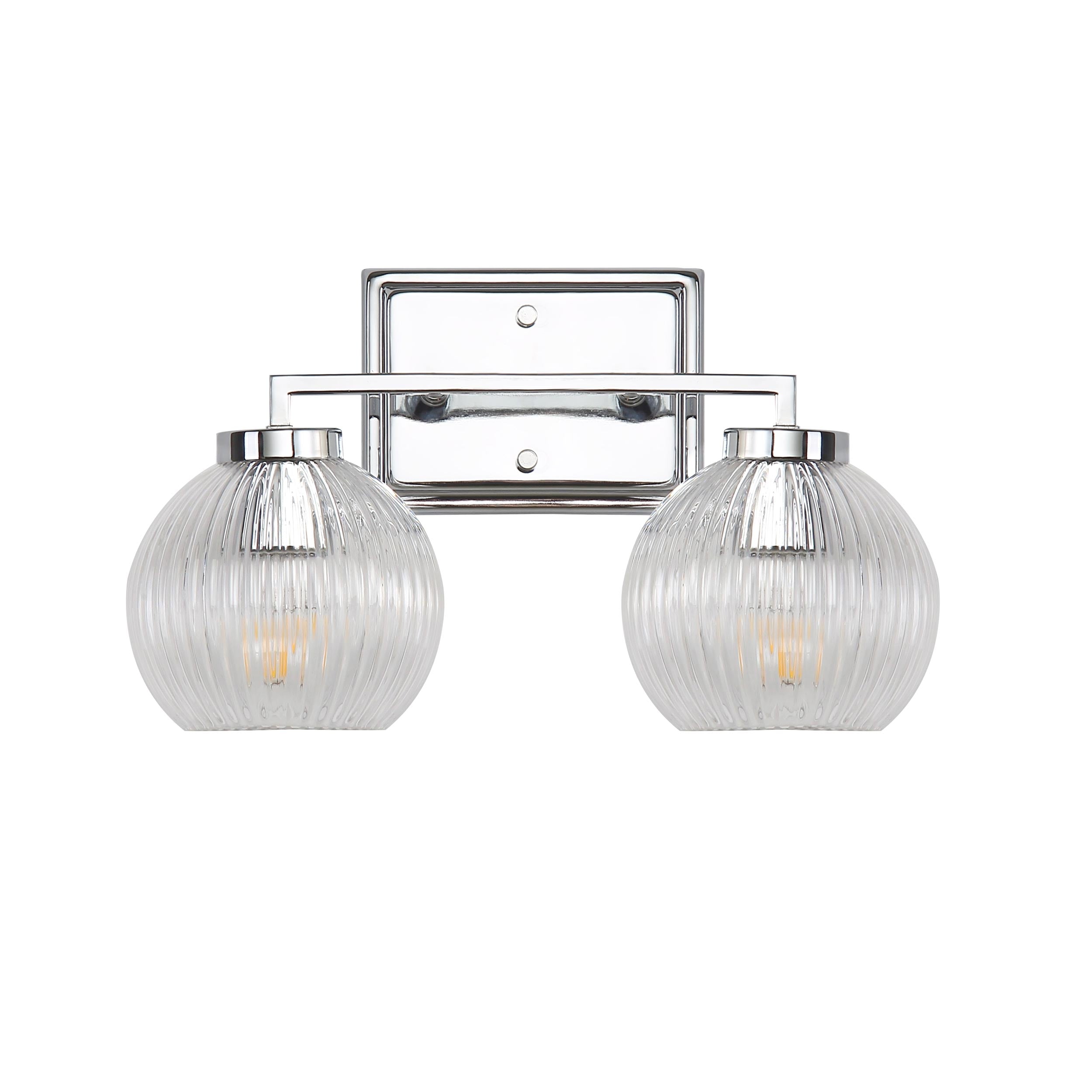Elliott 2-Light Vanity Light in Chrome with Ribbed Clear Shade - - Golden Lighting