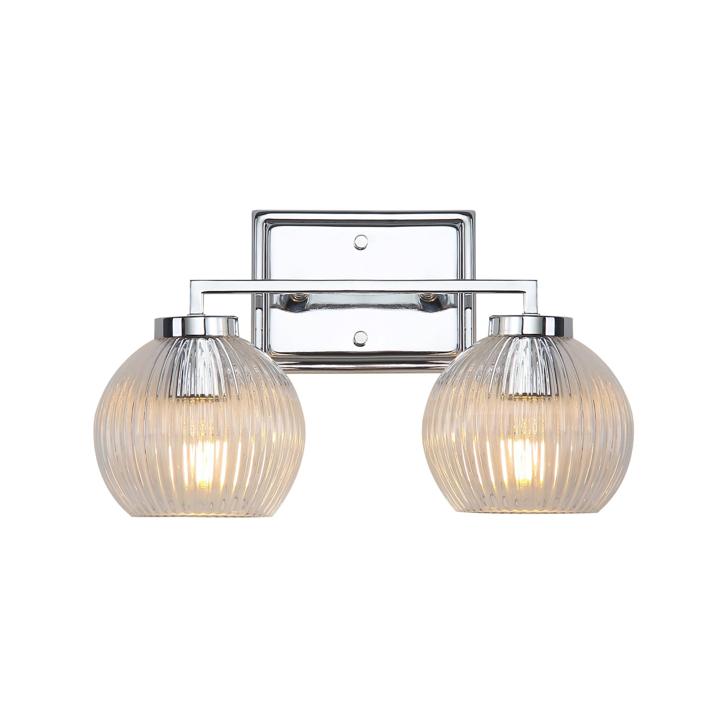 Elliott 2-Light Vanity Light in Chrome with Ribbed Clear Shade - Default Title - Golden Lighting