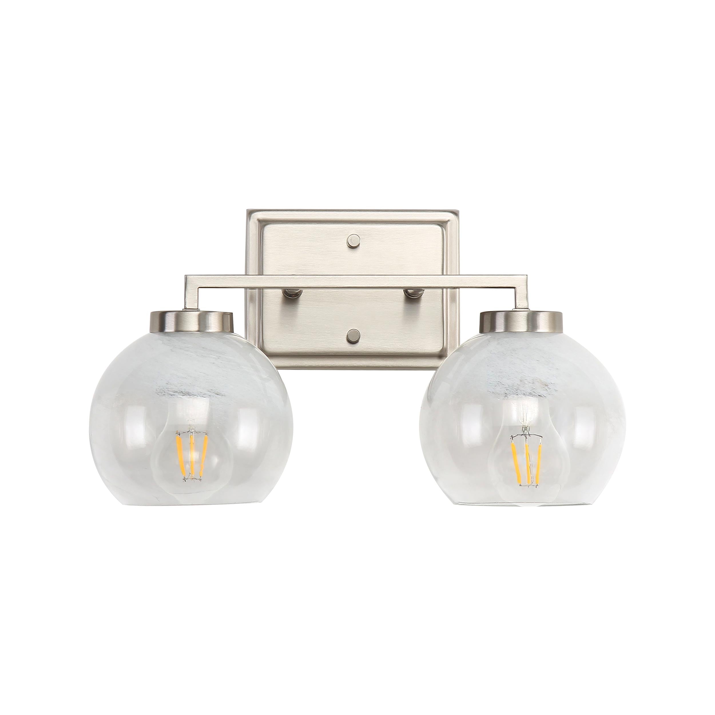 Elliott 2-Light Vanity Light in Pewter with Alabaster Shade - - Golden Lighting