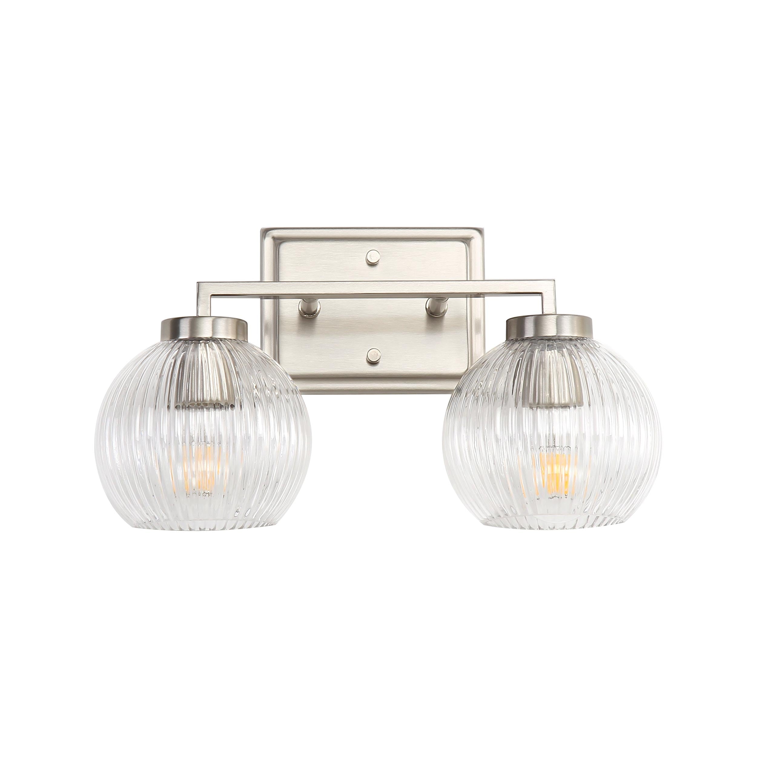 Elliott 2-Light Vanity Light in Pewter with Ribbed Clear Shade - - Golden Lighting