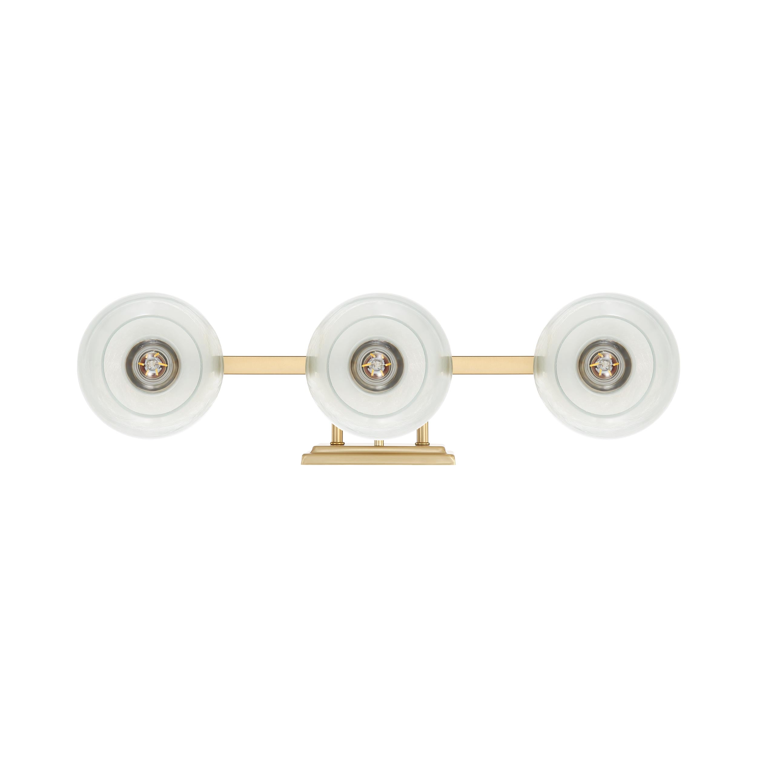 Yep by Golden Lighting Elliott 3-light Vanity in Brushed Champagne Brass and Clear Alabaster Glass - - Golden Lighting