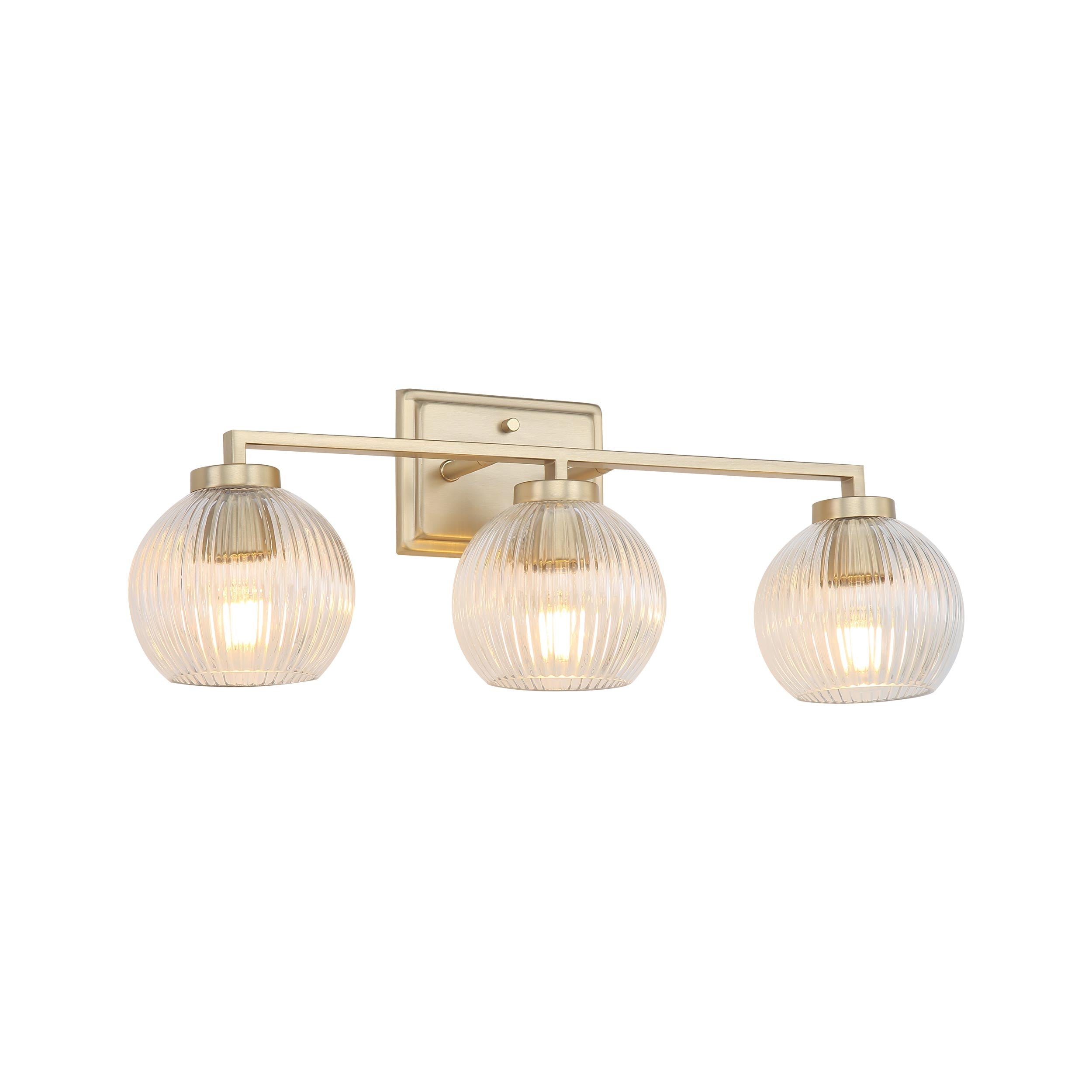 Yep by Golden Lighting Elliott 3-light Vanity in Brushed Champagne Brass and Clear Ribbed Glass - - Golden Lighting