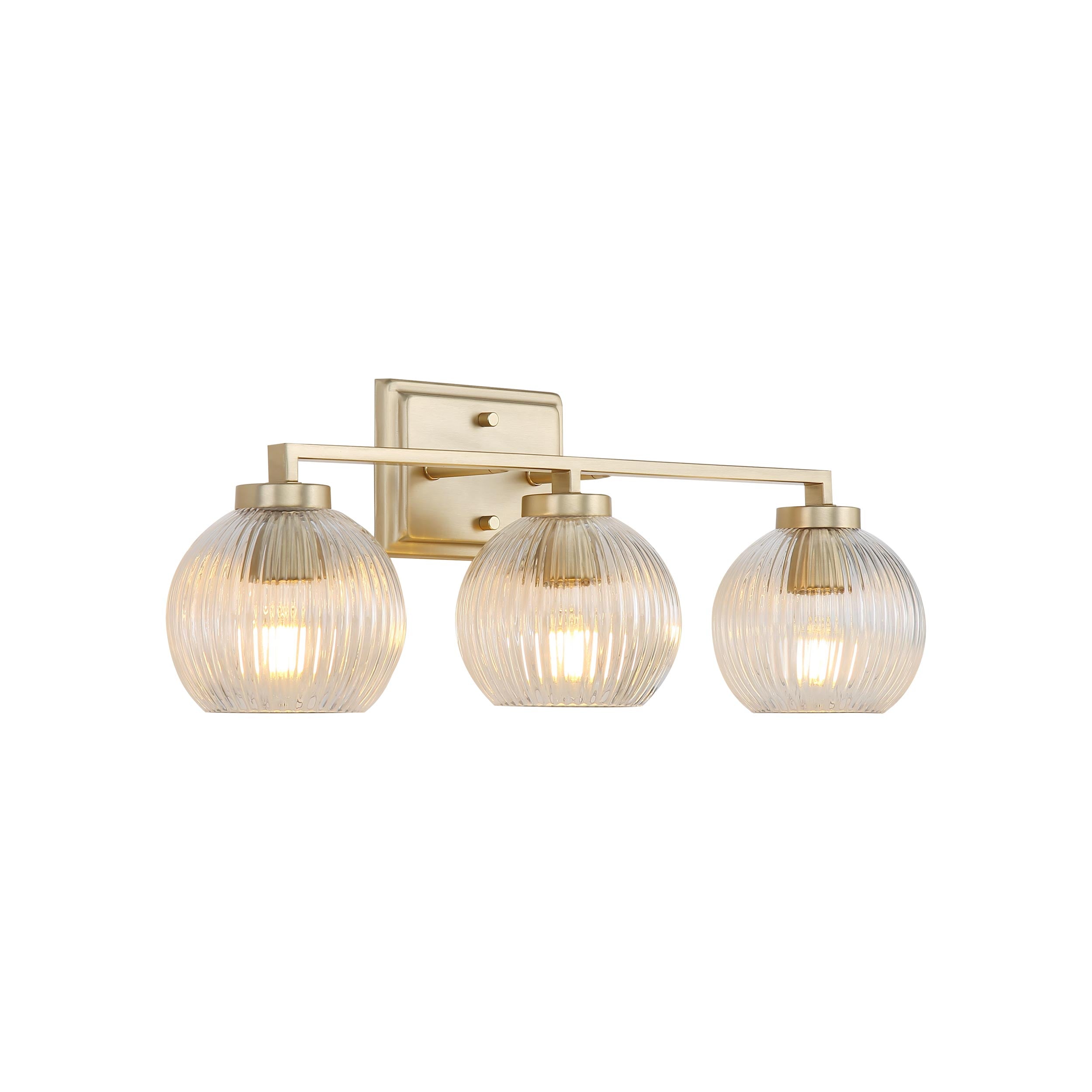 Yep by Golden Lighting Elliott 3-light Vanity in Brushed Champagne Brass and Clear Ribbed Glass - - Golden Lighting