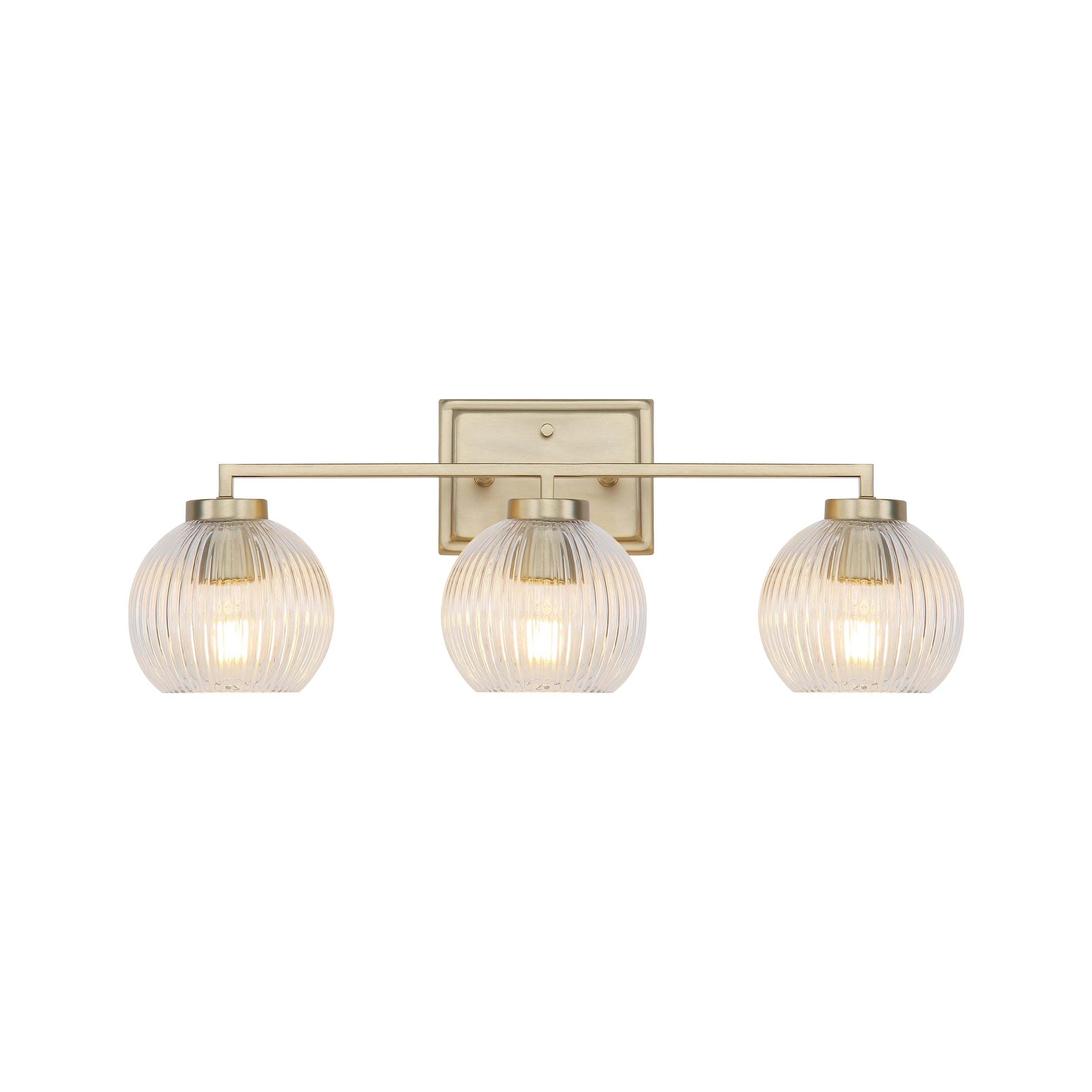 Elliott 3-Light Vanity Light in Brushed Champagne Bronze with Ribbed Clear Shade - - Golden Lighting