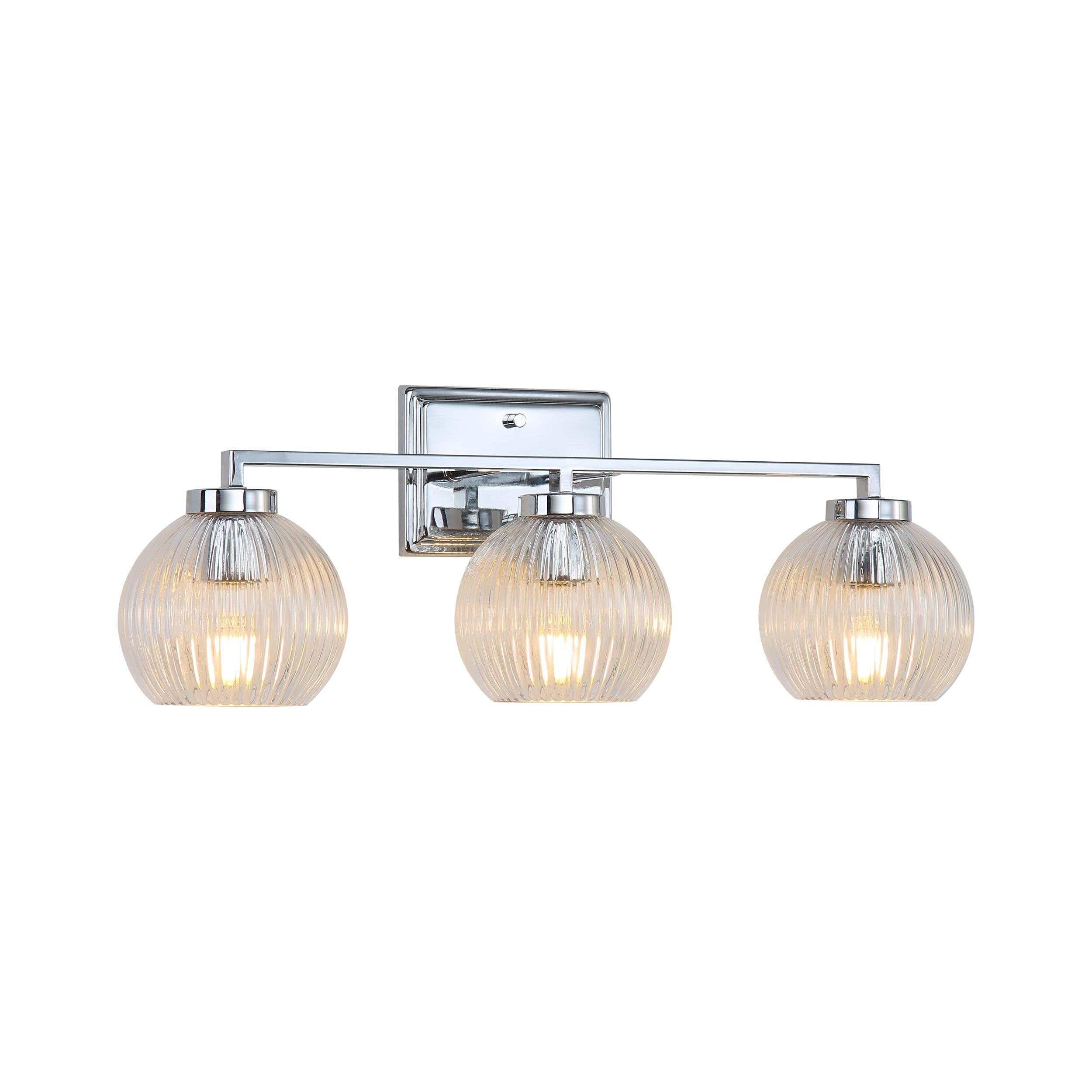 Elliott 3-Light Vanity Light in Chrome with Ribbed Clear Shade - - Golden Lighting