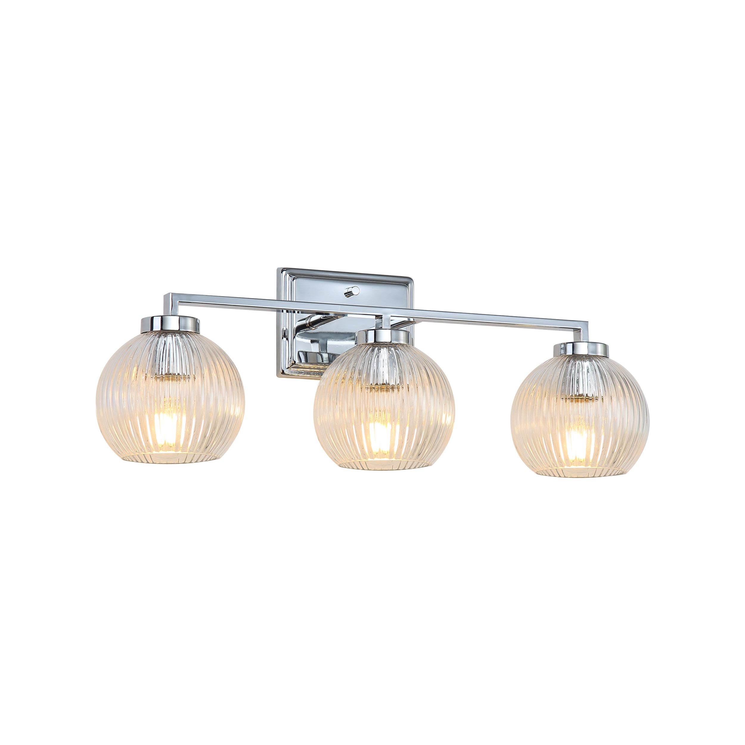 Elliott 3-Light Vanity Light in Chrome with Ribbed Clear Shade - Default Title - Golden Lighting
