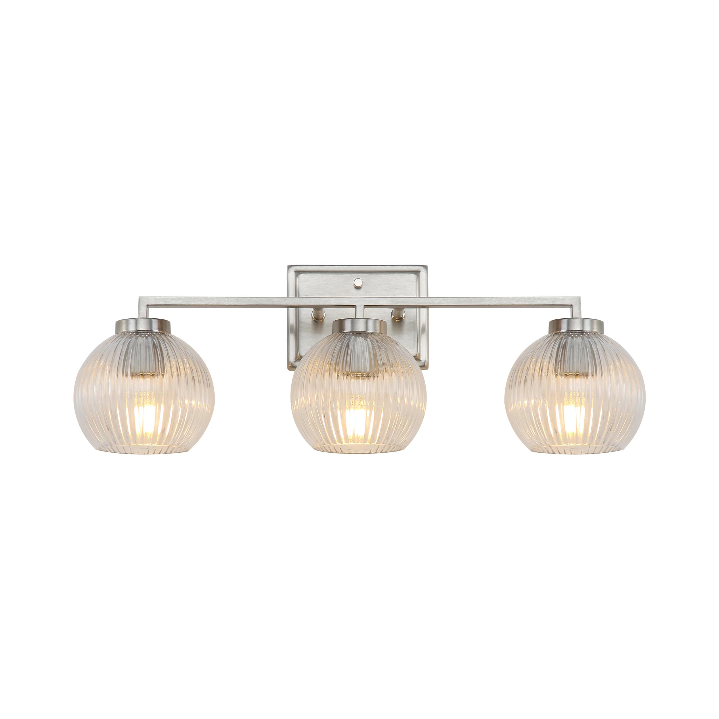 Elliott 3-Light Vanity Light in Pewter with Ribbed Clear Shade - Default Title - Golden Lighting
