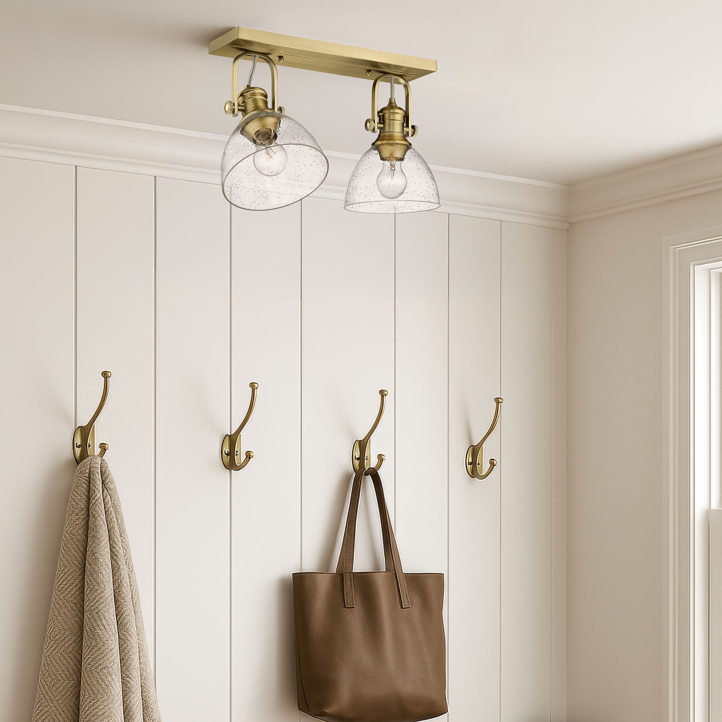 Yep by Golden Lighting Hines 2-light Semi-Flush Mount in Brushed Champagne Brass - - Golden Lighting