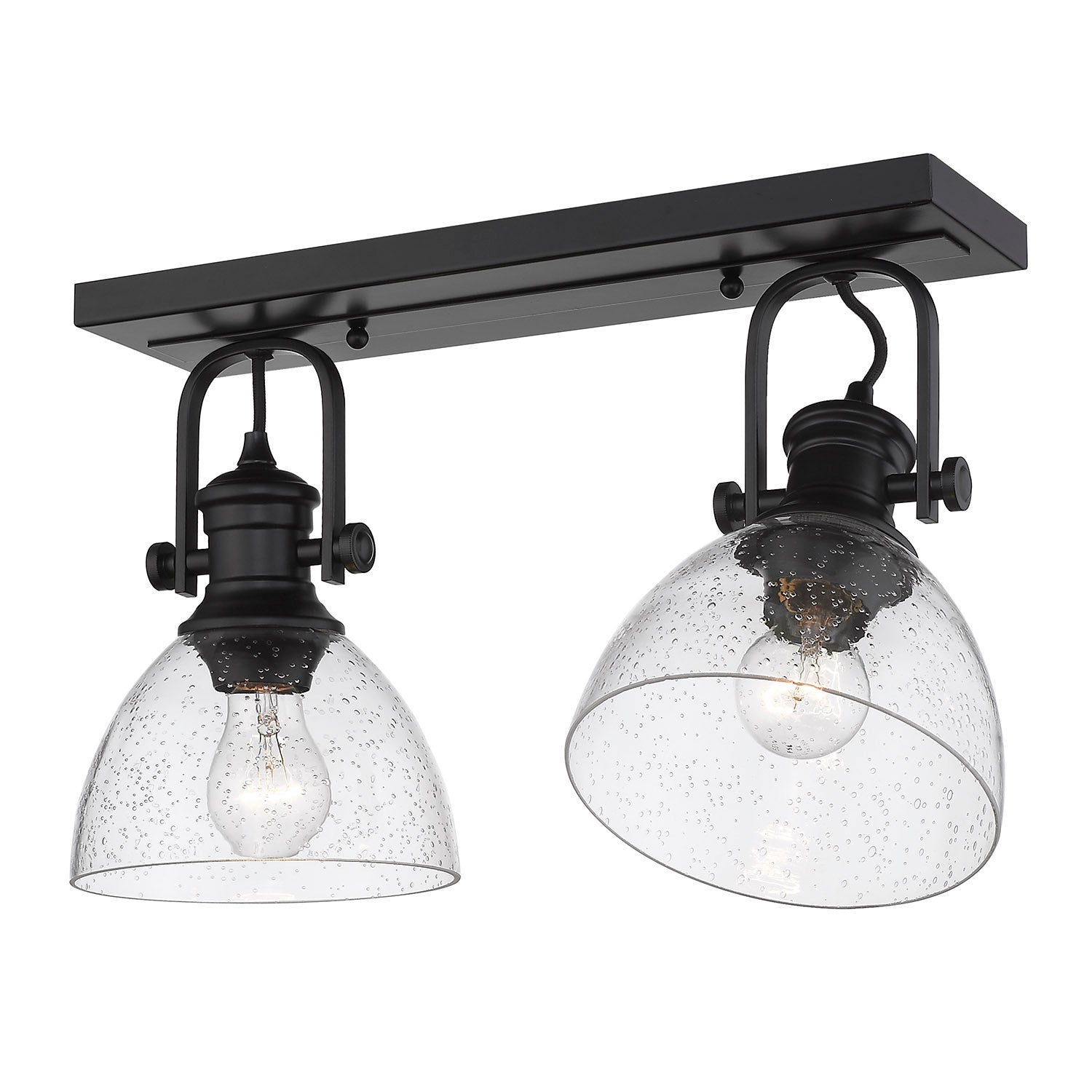 Yep by Golden Lighting Hines 2-light Semi-Flush Mount in Matte Black and Seeded Glass - - Golden Lighting