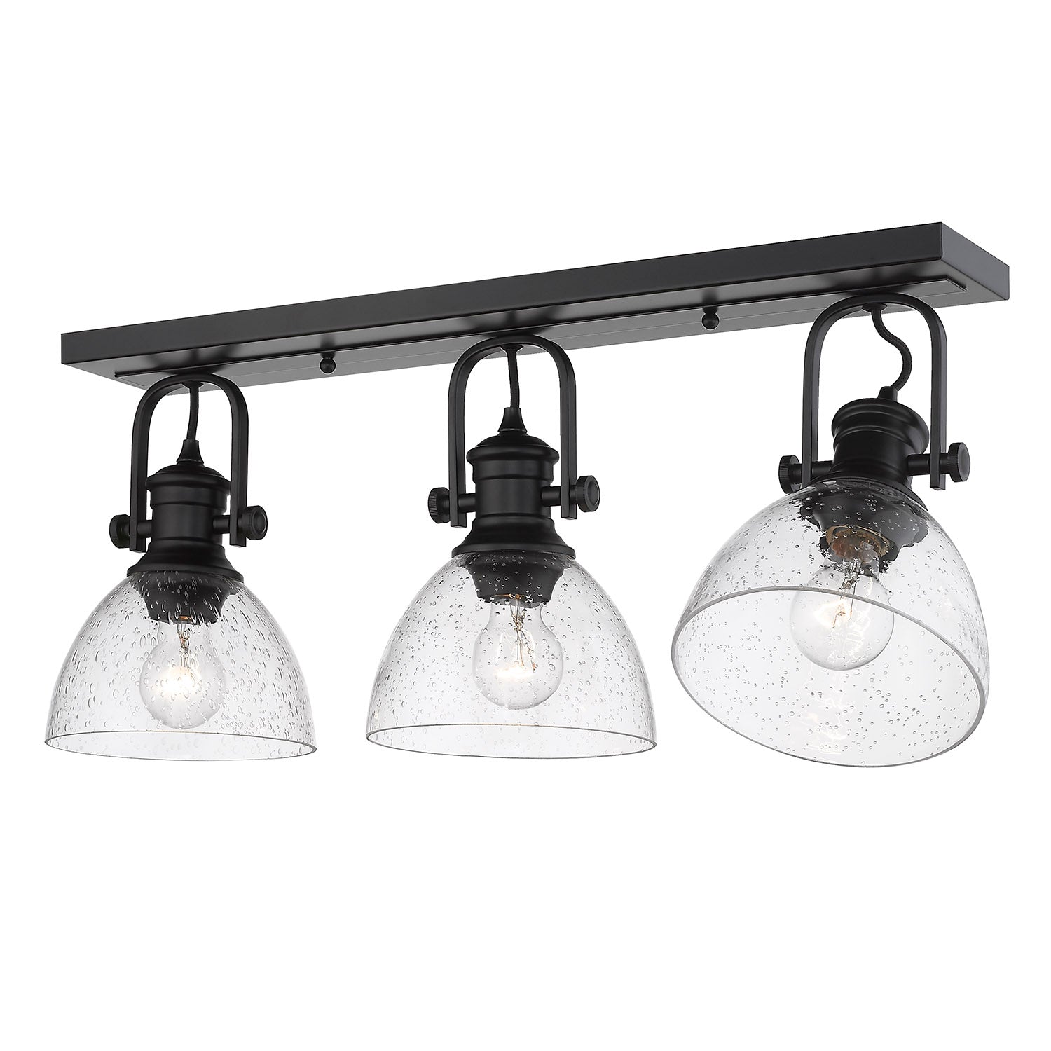 Yep by Golden Lighting Hines 3-light Semi-Flush Mount in Matte Black and Seeded Glass - - Golden Lighting