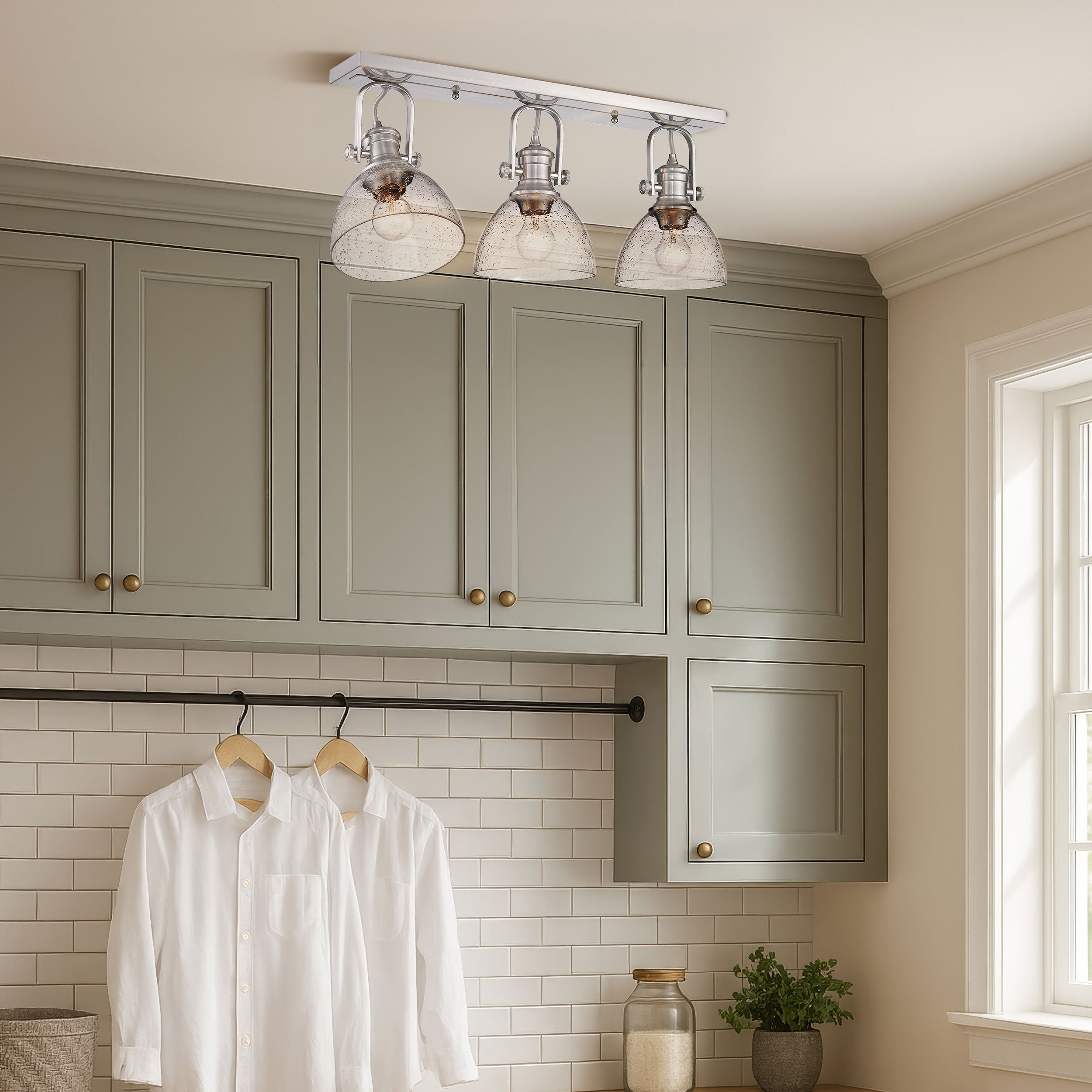 Yep by Golden Lighting Hines 3-light Semi-Flush Mount in Pewter - - Golden Lighting