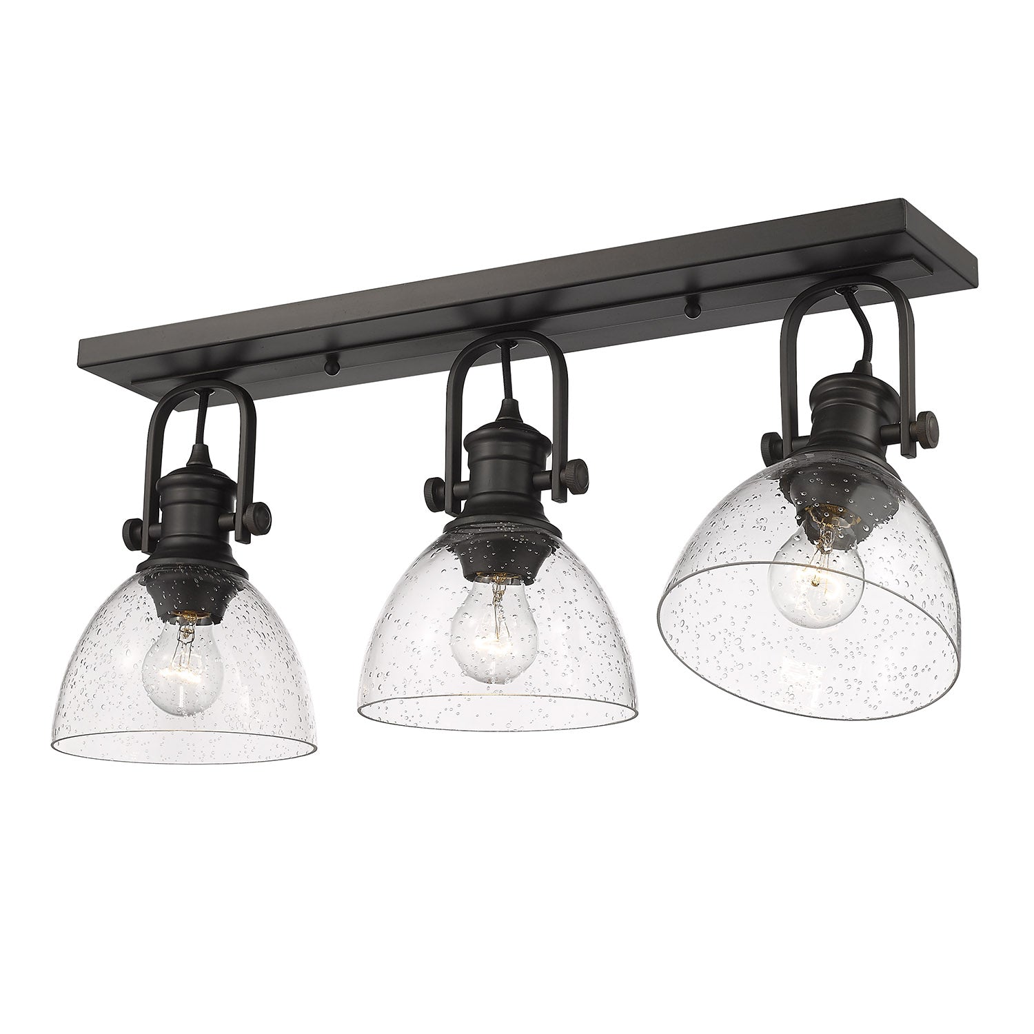 Yep by Golden Lighting Hines 3-light Semi-Flush Mount in Rubbed Bronze and Seeded Glass - - Golden Lighting