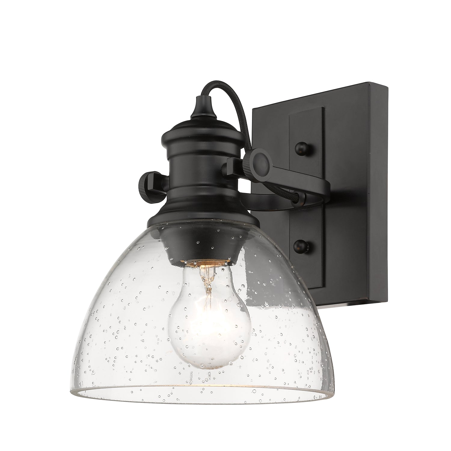 Yep by Golden Lighting Hines 1-light Vanity in Matte Black and Seeded Glass - - Golden Lighting