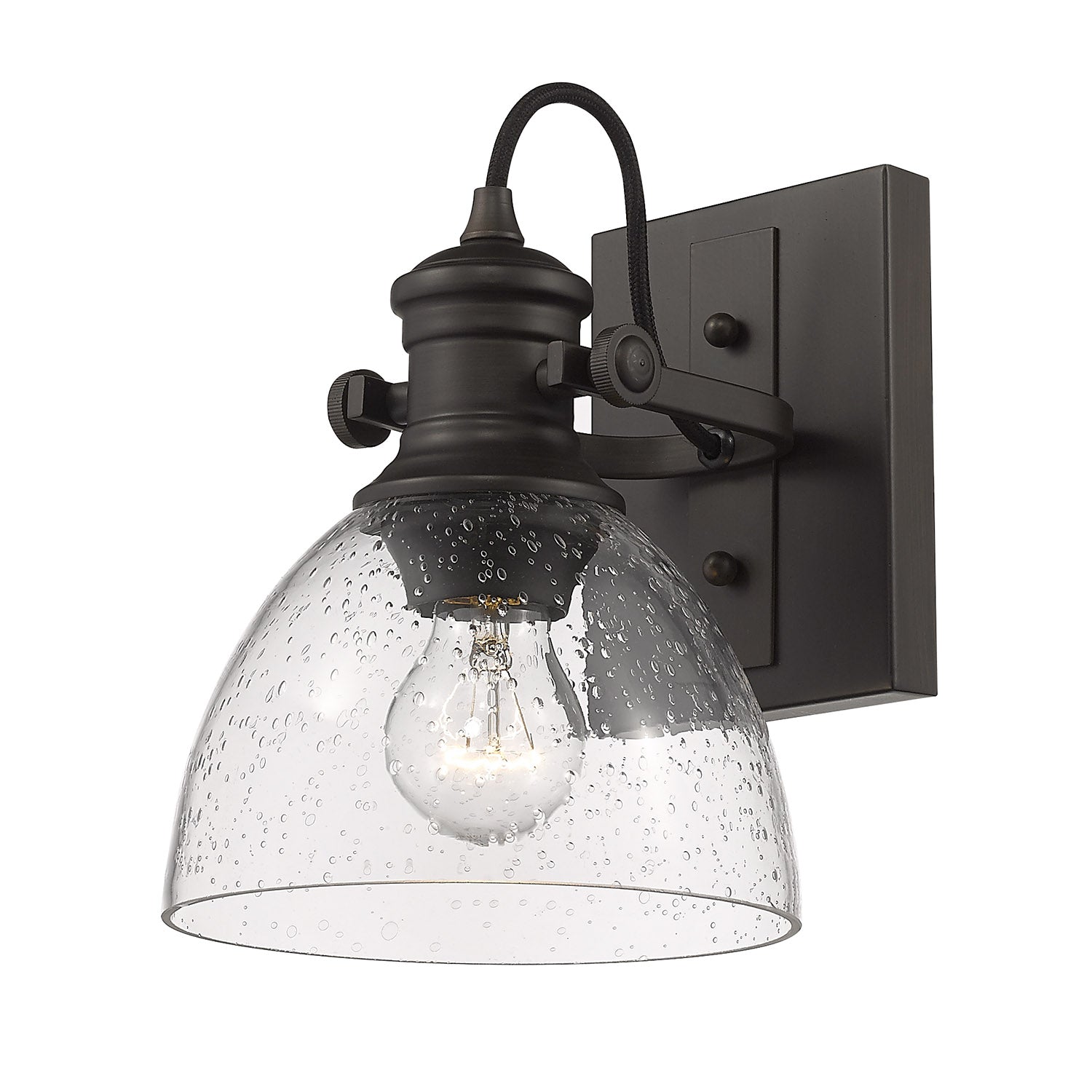 Yep by Golden Lighting Hines 1-light Vanity in Rubbed Bronze and Seeded Glass - - Golden Lighting