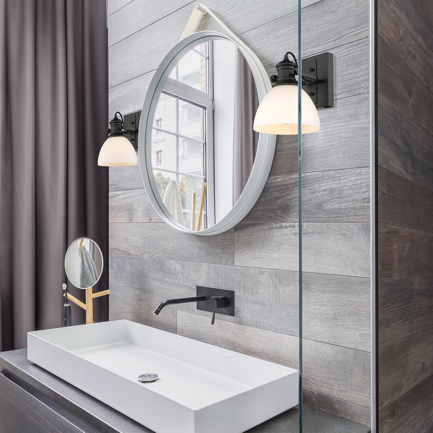 Hines 1-Light Bath Vanity in Matte Black with Opal Glass - Default Title - Golden Lighting