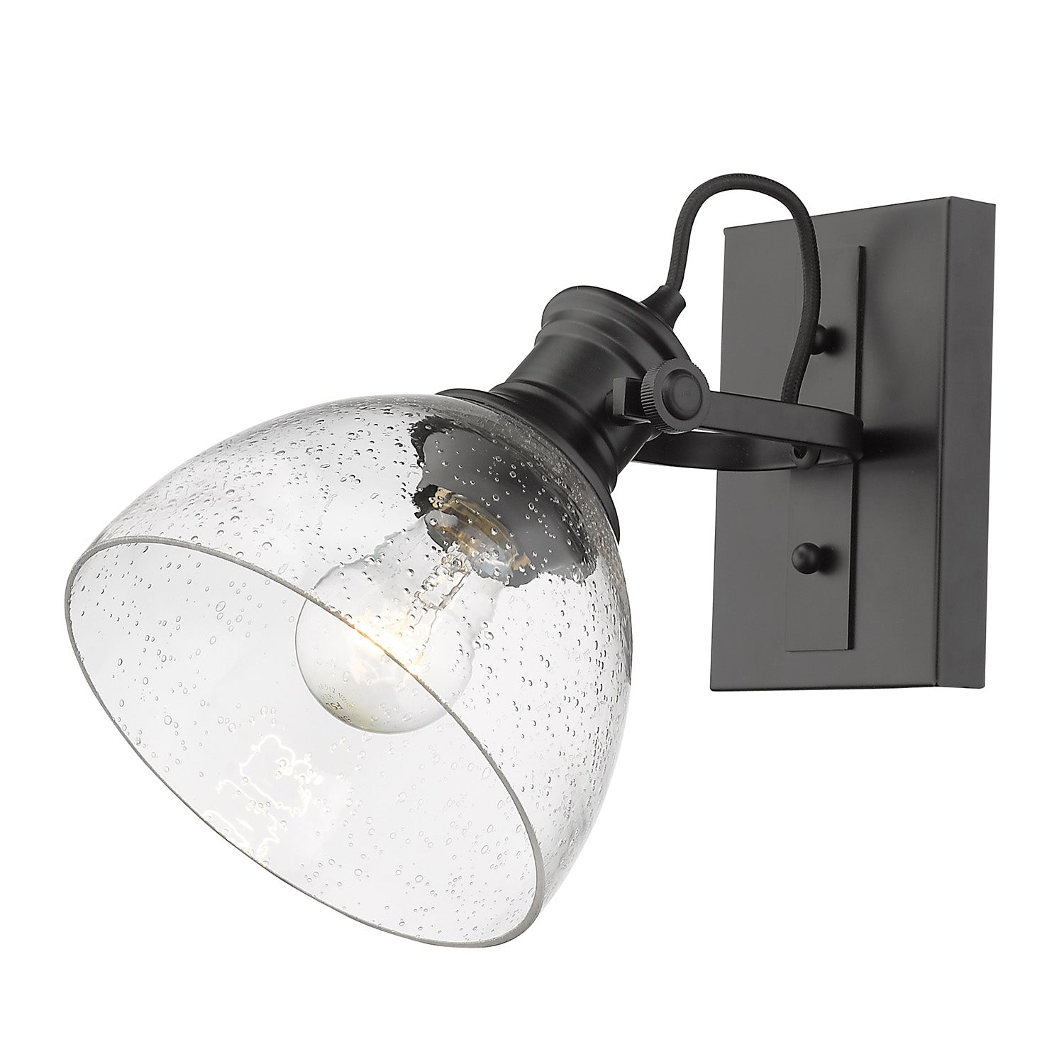 Yep by Golden Lighting Hines 1-light Vanity in Matte Black and Seeded Glass - - Golden Lighting