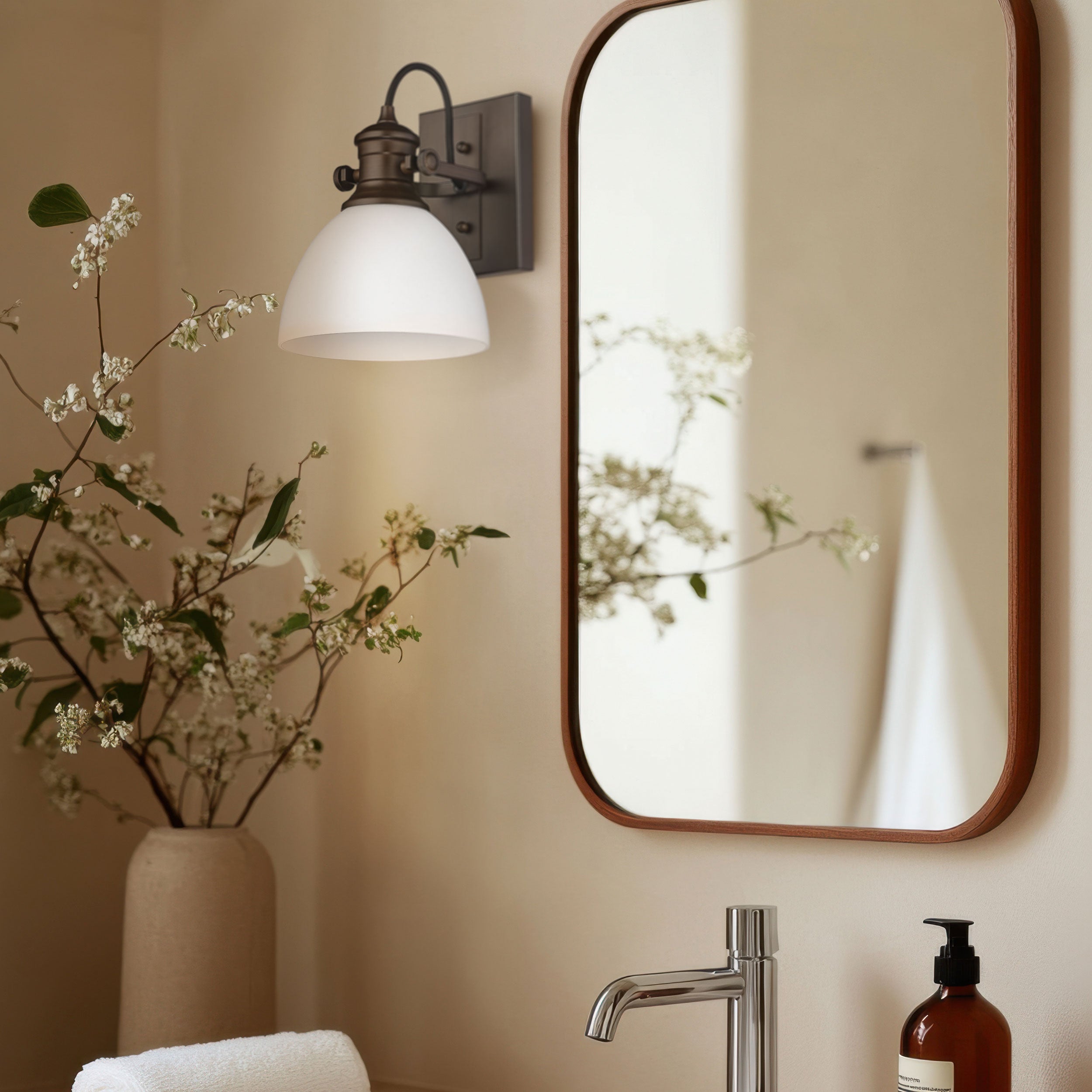 Yep by Golden Lighting Hines 1-light Vanity in Rubbed Bronze and Opal Glass - Default Title - Golden Lighting