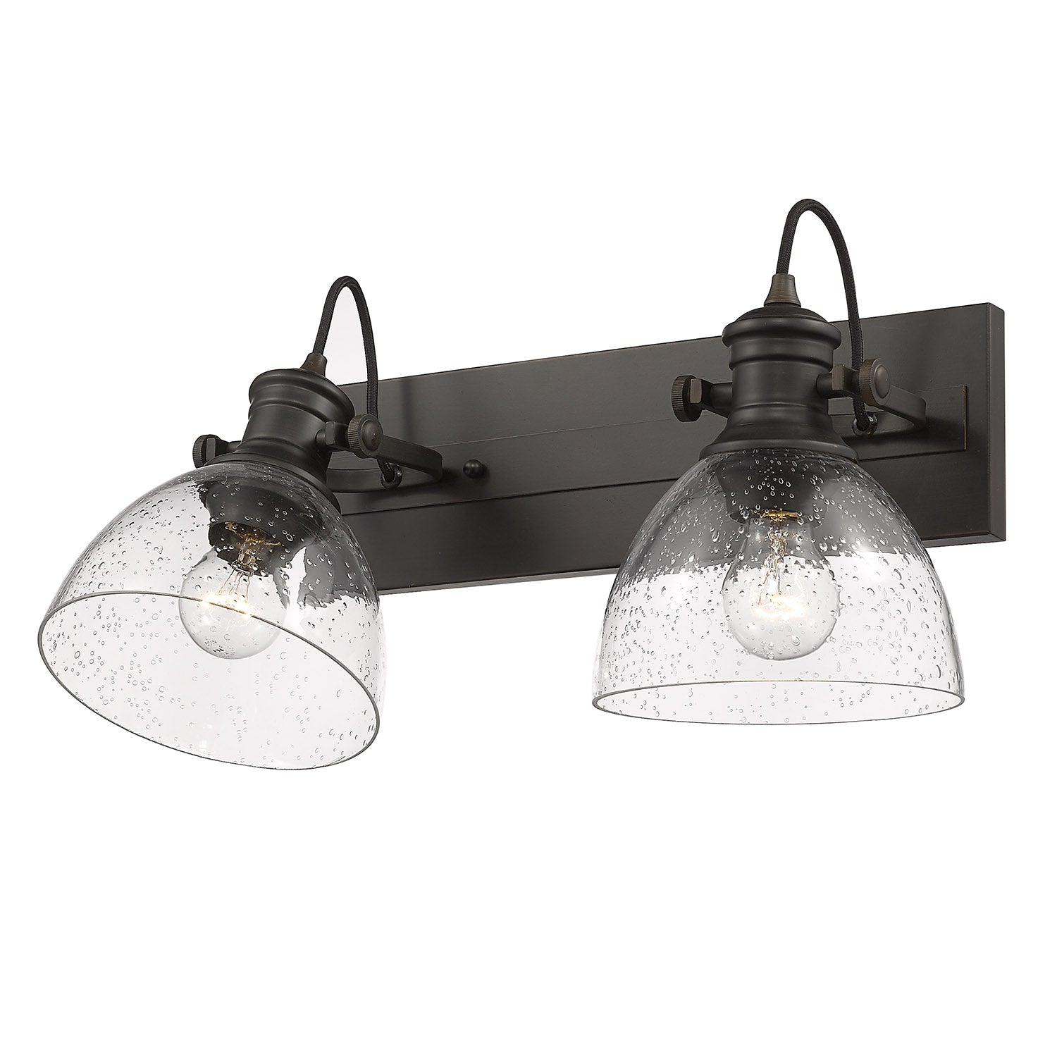 Yep by Golden Lighting Hines 2-light Vanity in Rubbed Bronze and Seeded Glass - - Golden Lighting