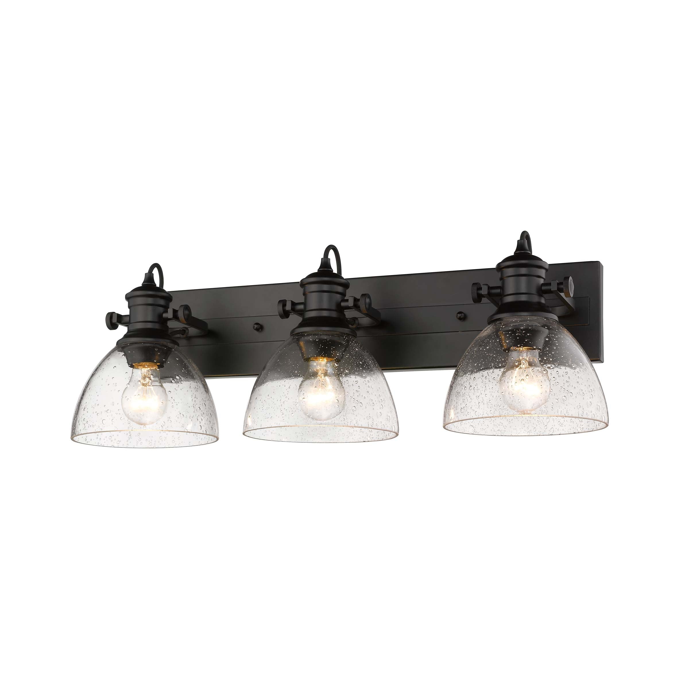 Yep by Golden Lighting Hines 3-light Vanity in Matte Black and Seeded Glass - - Golden Lighting