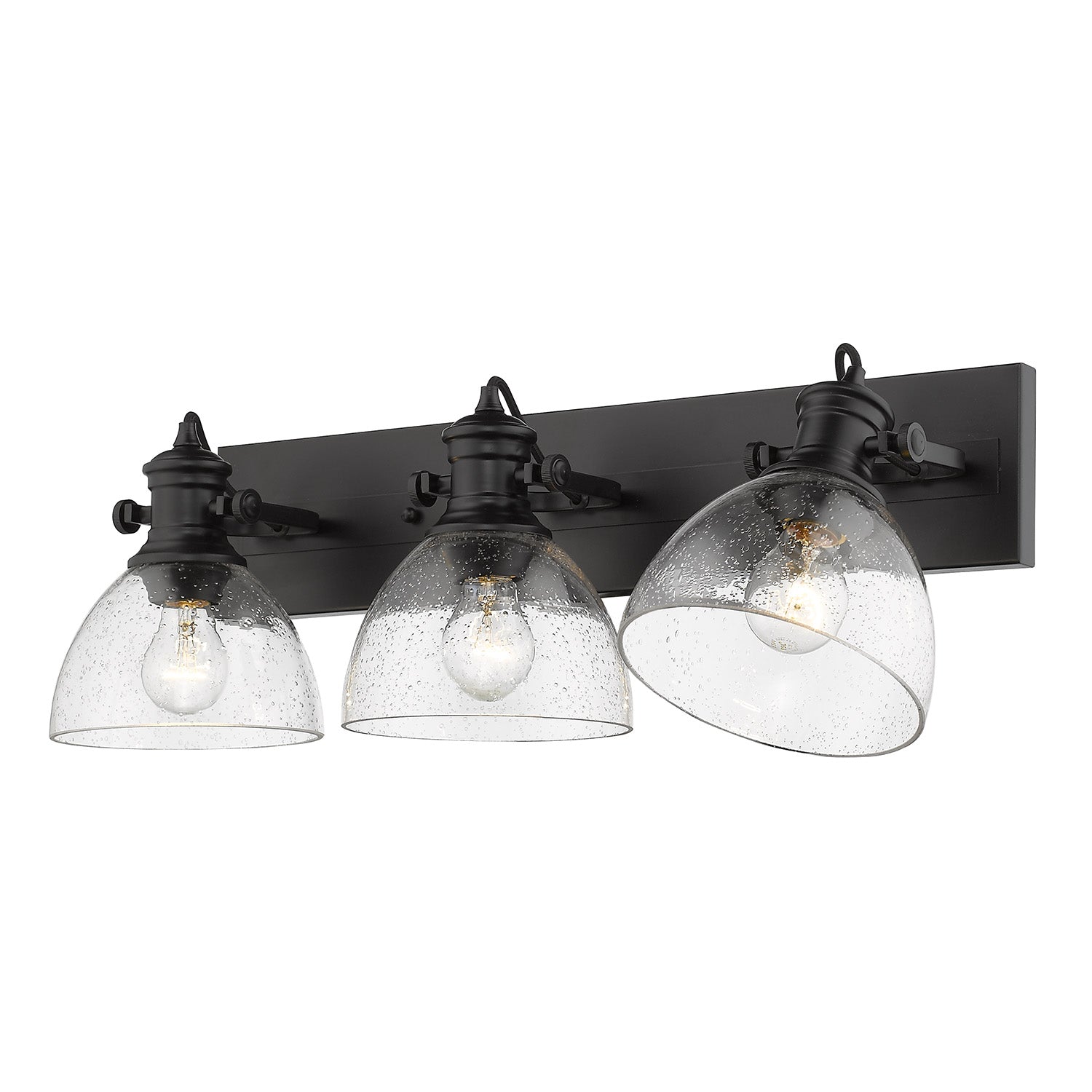 Yep by Golden Lighting Hines 3-light Vanity in Matte Black and Seeded Glass