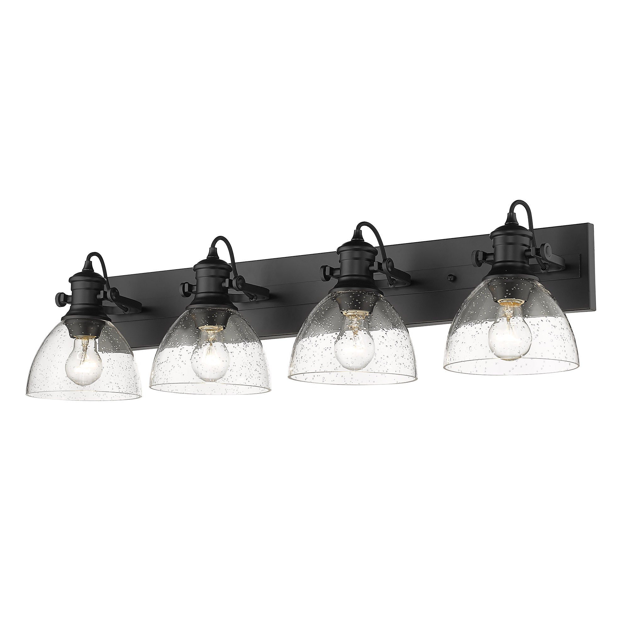 Hines 4-Light Bath Vanity in Matte Black with Seeded Glass Shades - - Golden Lighting