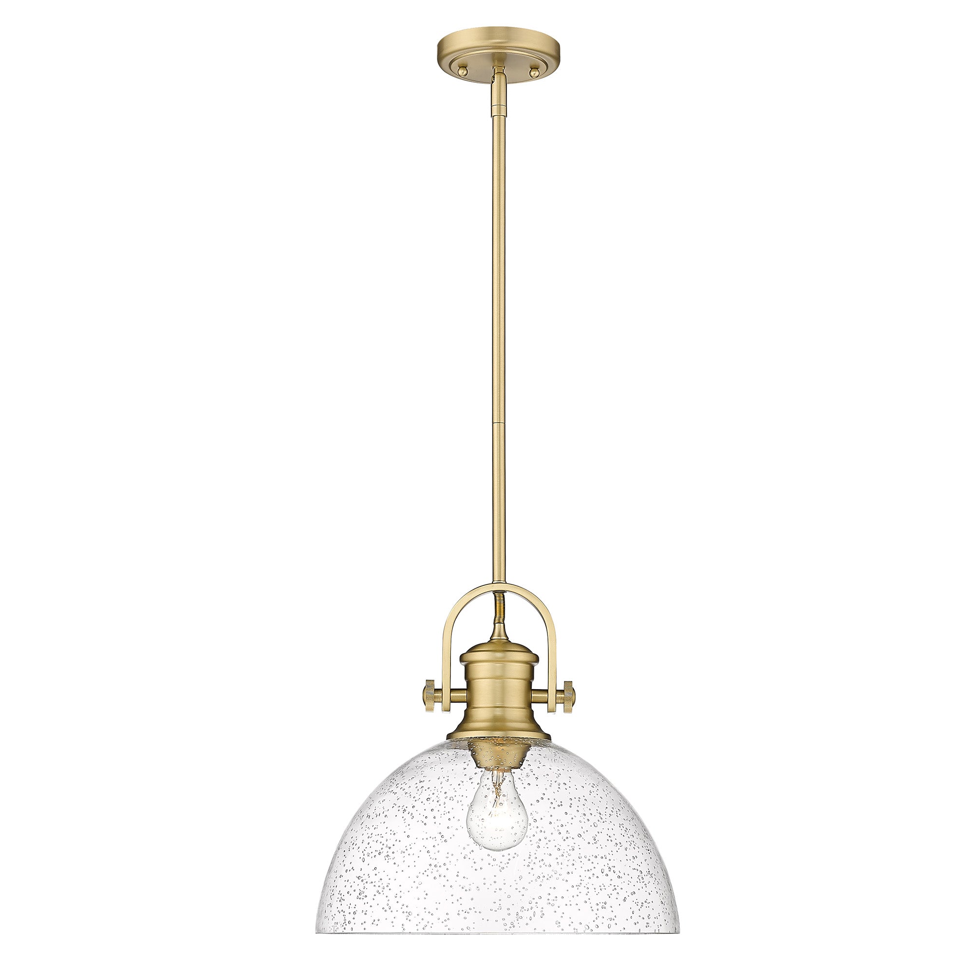 Yep by Golden Lighting Hines 1-light 14in Pendant in Brushed Champagne Brass and Seeded Glass - - Golden Lighting