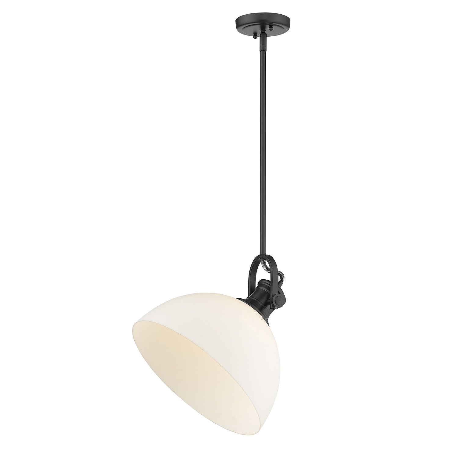 Yep by Golden Lighting Hines 1-light 14in Pendant in Matte Black and Opal Glass - - Golden Lighting