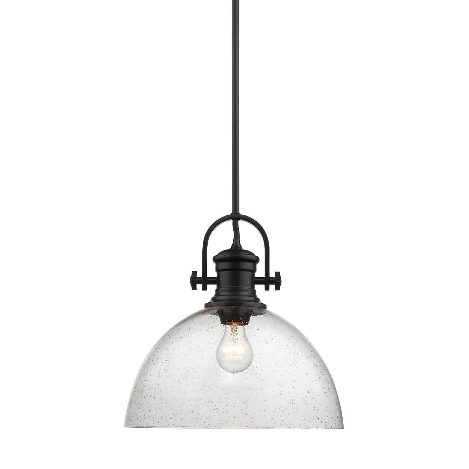 Yep by Golden Lighting Hines 1-light 14in Pendant in Matte Black and Seeded Glass - - Golden Lighting
