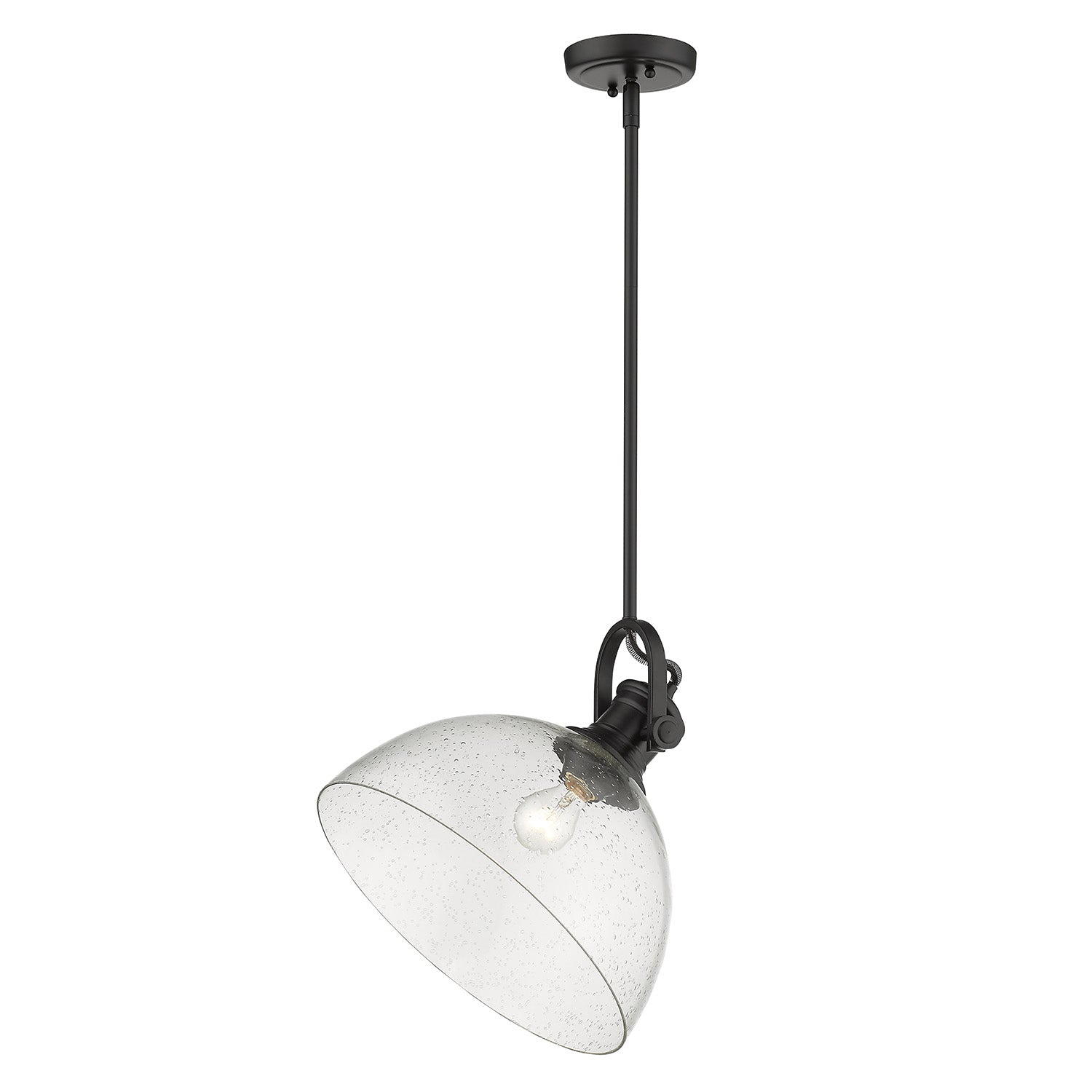 Yep by Golden Lighting Hines 1-light 14in Pendant in Matte Black and Seeded Glass - - Golden Lighting