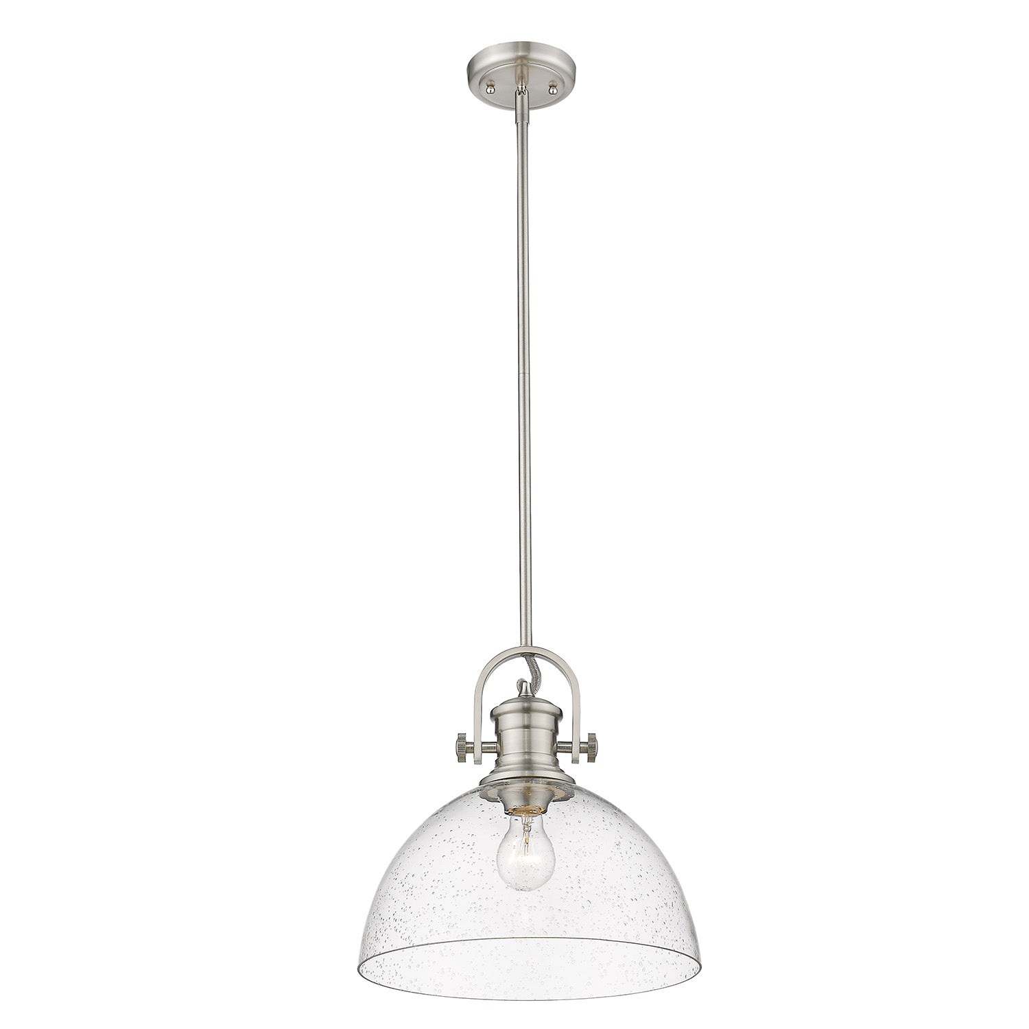 Yep by Golden Lighting Hines 1-light 14in Pendant in Pewter and Seeded Glass - - Golden Lighting