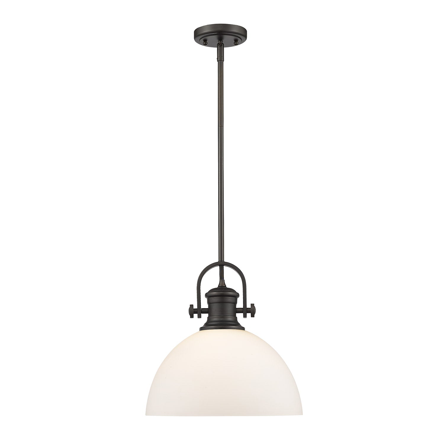 Yep by Golden Lighting Hines 1-light 14in Pendant in Rubbed Bronze and Opal Glass - - Golden Lighting