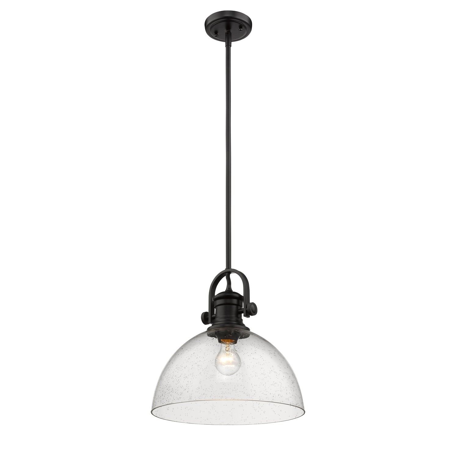 Yep by Golden Lighting Hines 1-light 14in Pendant in Matte Black and Seeded Glass - - Golden Lighting