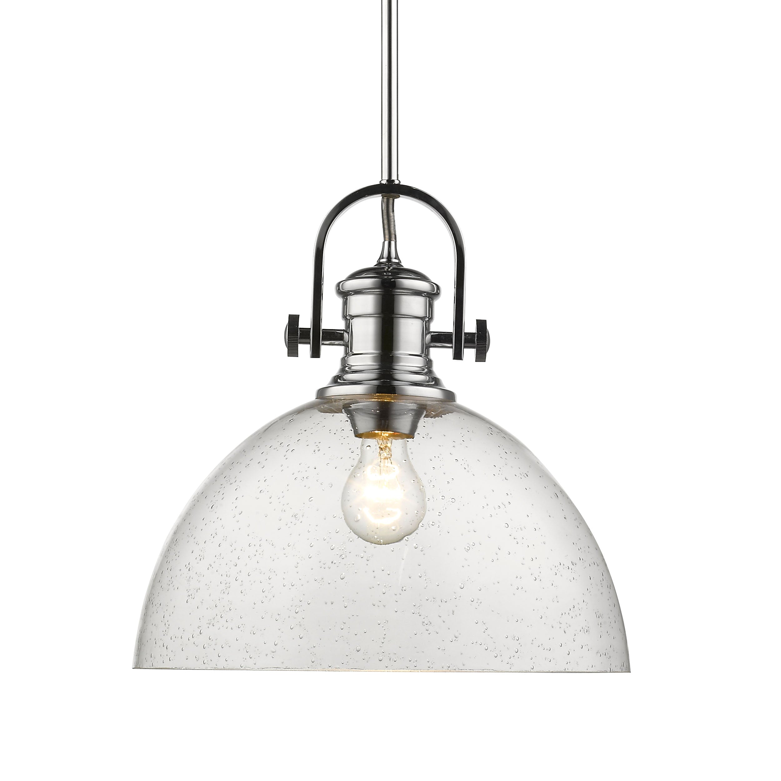Yep by Golden Lighting Hines 1-light 14in Pendant in Chrome and Seeded Glass - - Golden Lighting