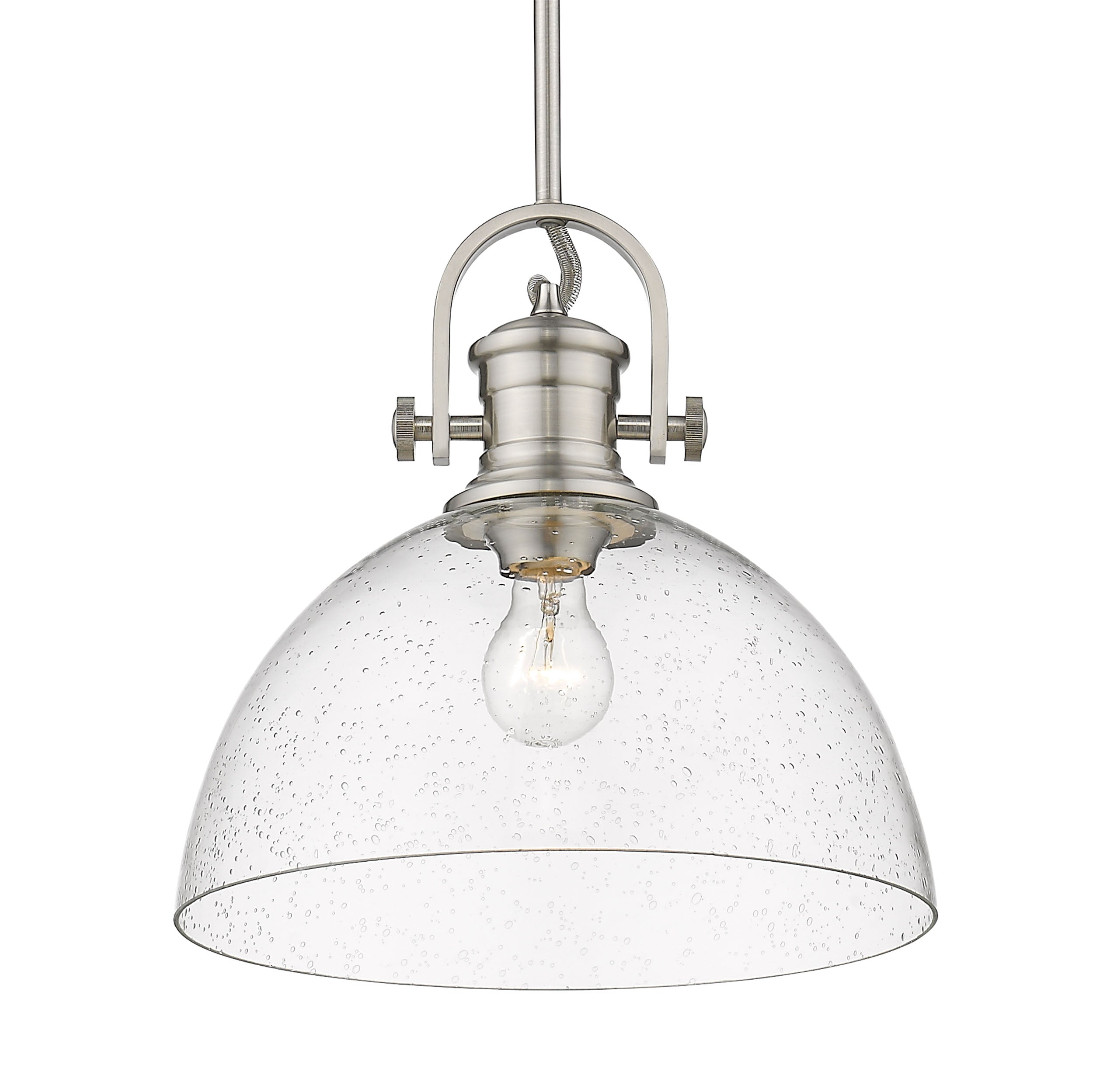 Yep by Golden Lighting Hines 1-light 14in Pendant in Pewter and Seeded Glass - Default Title - Golden Lighting