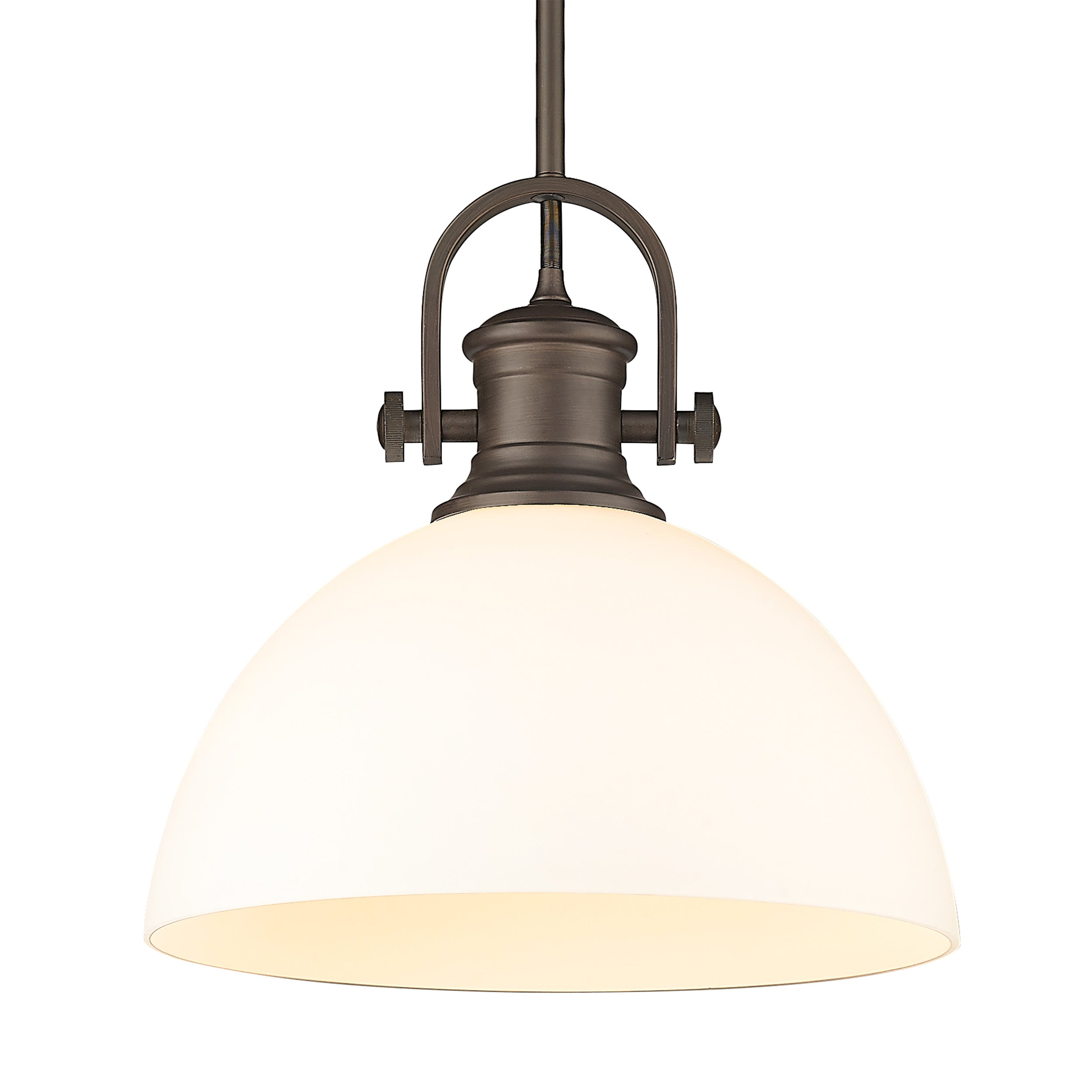 Yep by Golden Lighting Hines 1-light 14in Pendant in Rubbed Bronze and Opal Glass - - Golden Lighting