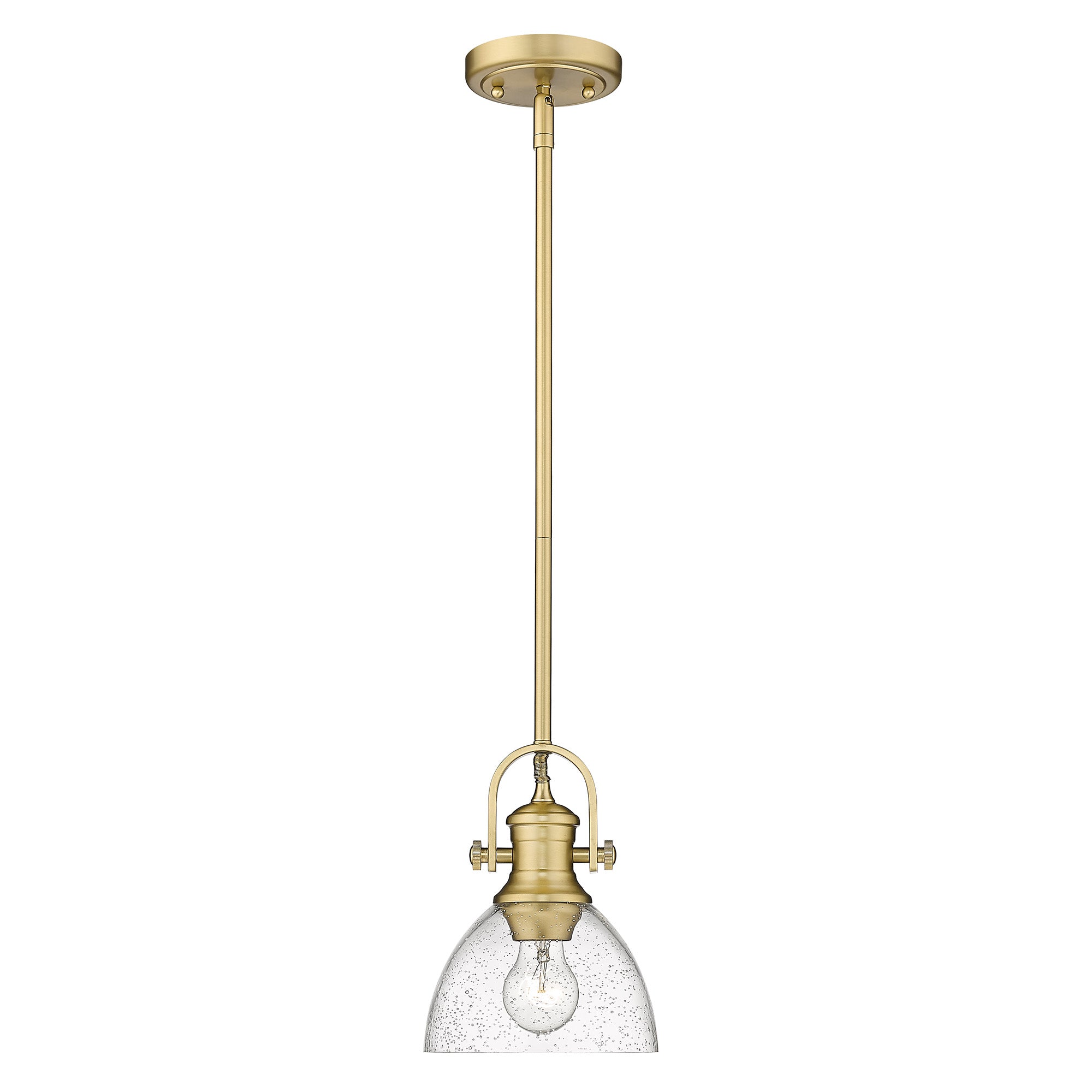 Yep by Golden Lighting Hines 1-light 7in Pendant in Brushed Champagne Brass and Seeded Glass - - Golden Lighting