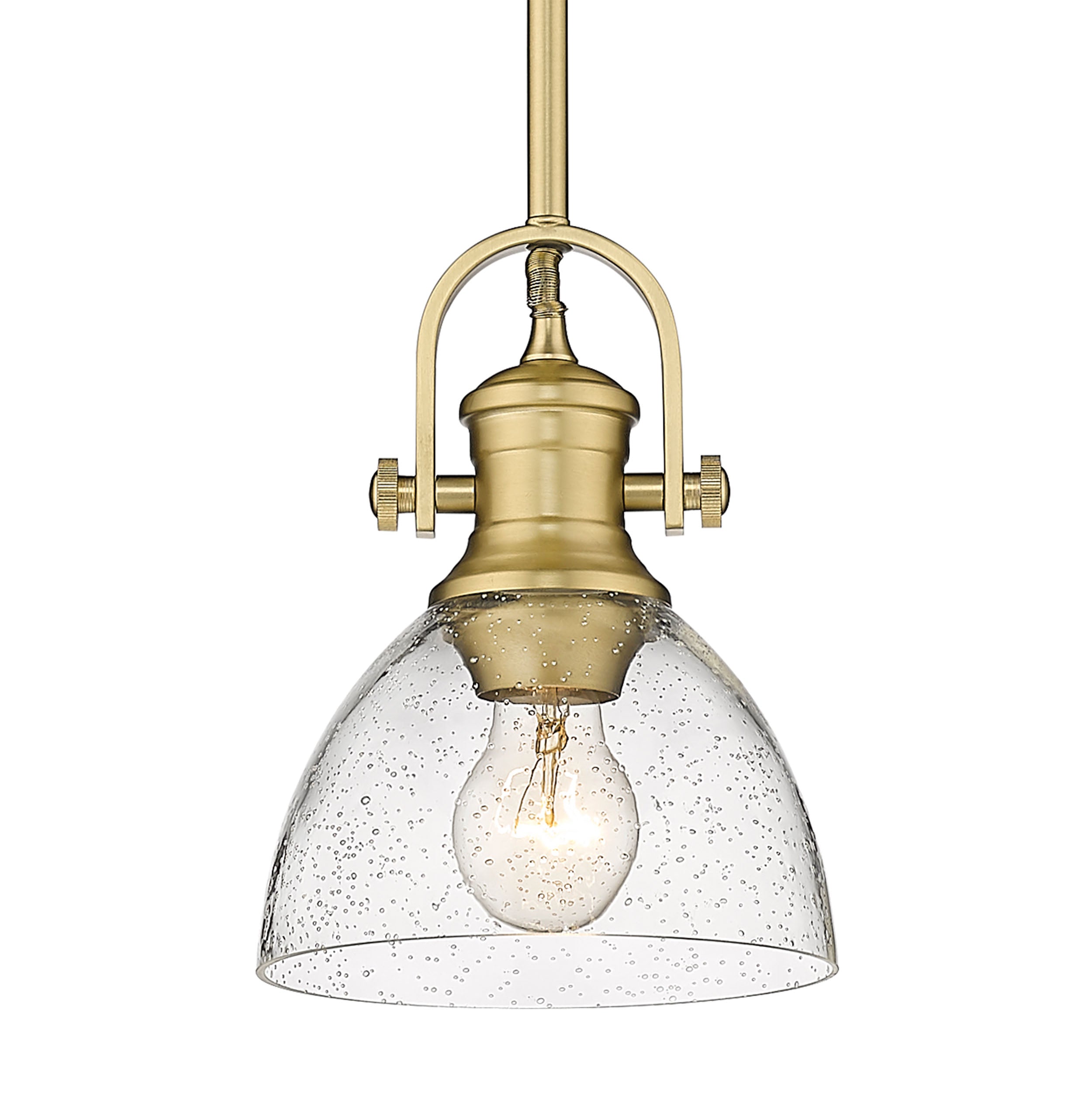 Yep by Golden Lighting Hines 1-light 7in Pendant in Brushed Champagne Brass and Seeded Glass - - Golden Lighting