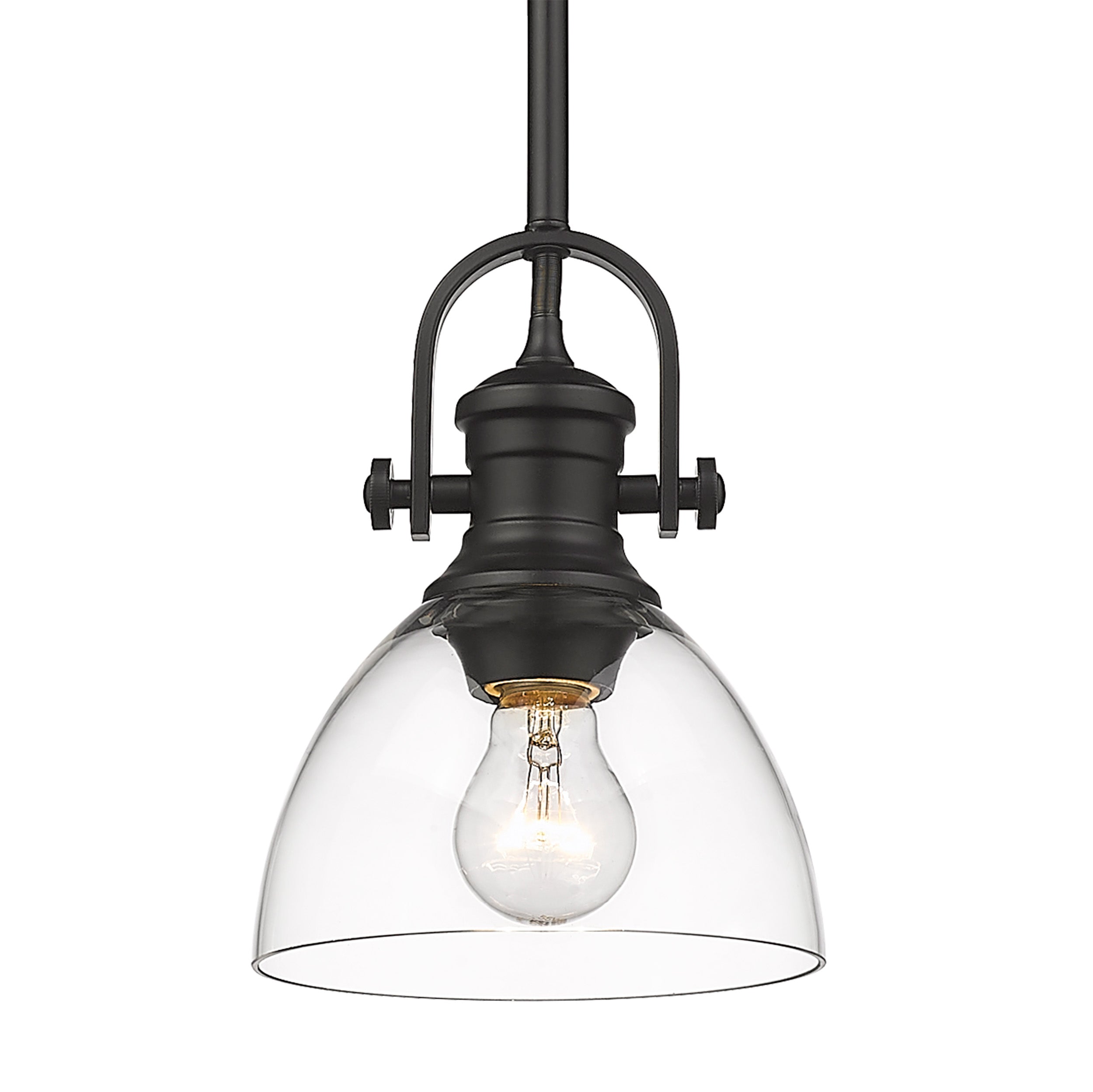 Yep by Golden Lighting Hines 1-light 7in Pendant in Matte Black and Clear Glass - - Golden Lighting