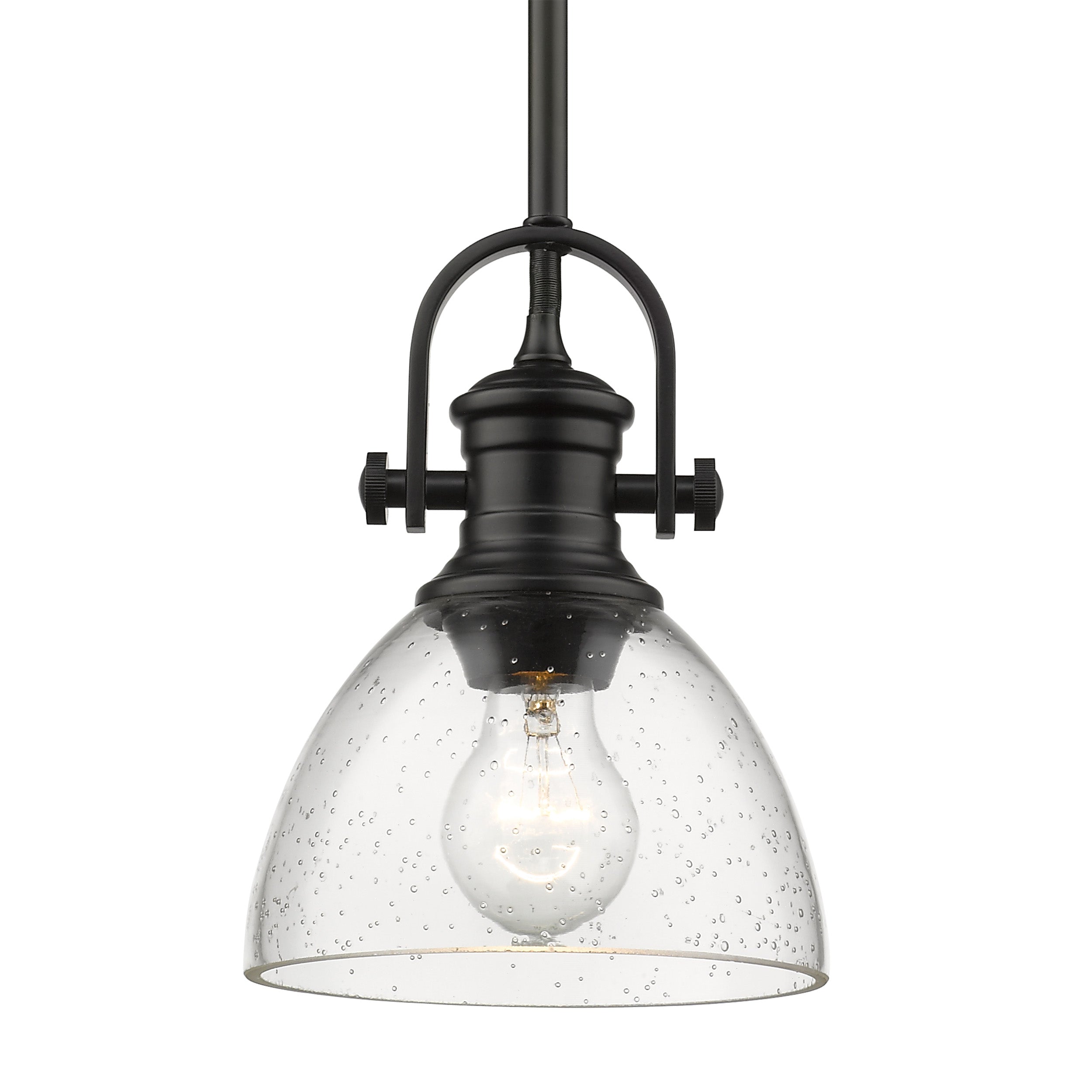 Yep by Golden Lighting Hines 1-light 7in Pendant in Matte Black and Seeded Glass - - Golden Lighting