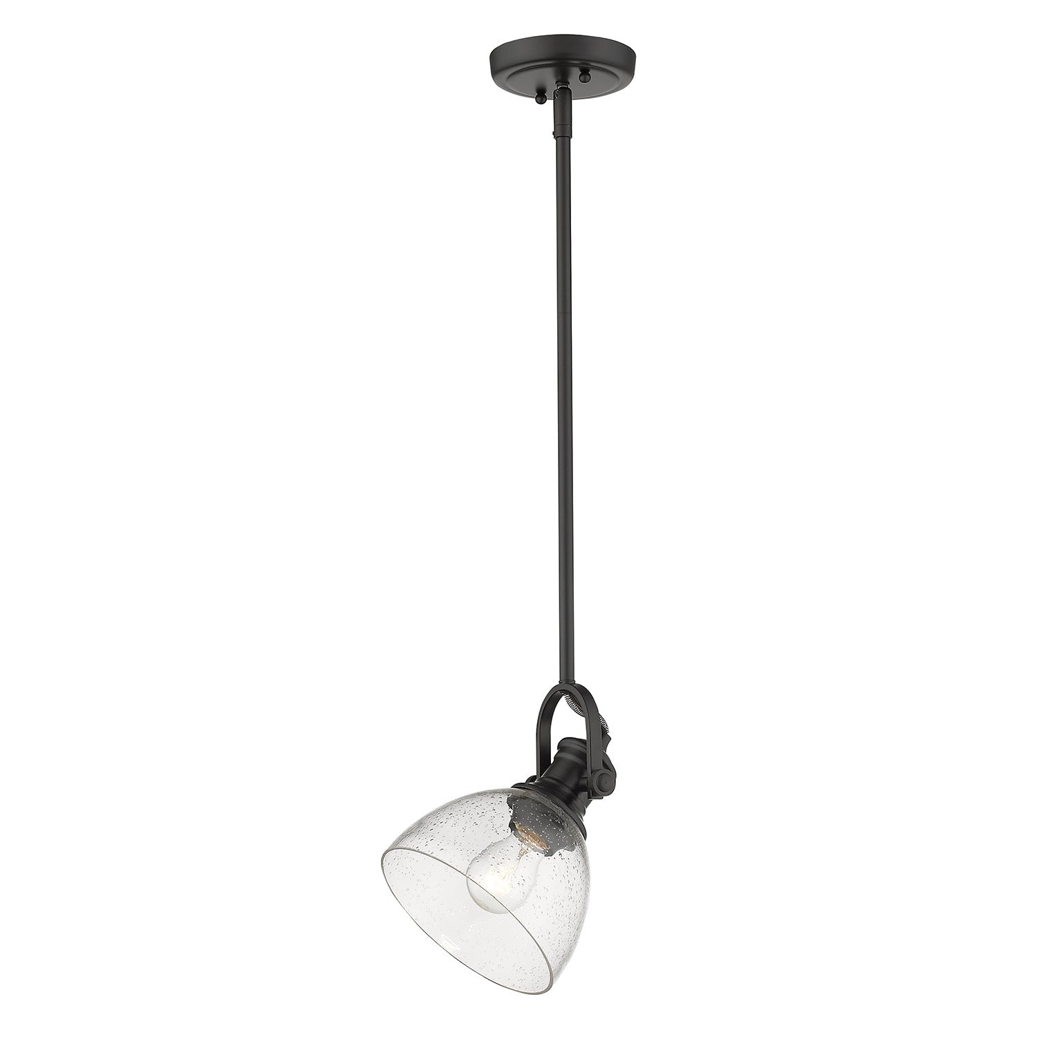 Yep by Golden Lighting Hines 1-light 7in Pendant in Matte Black and Seeded Glass - - Golden Lighting