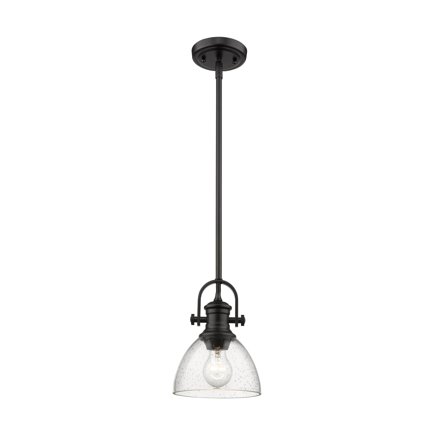 Hines Mini Pendant in Matte Black with Seeded Glass - Default Title - Golden Lighting