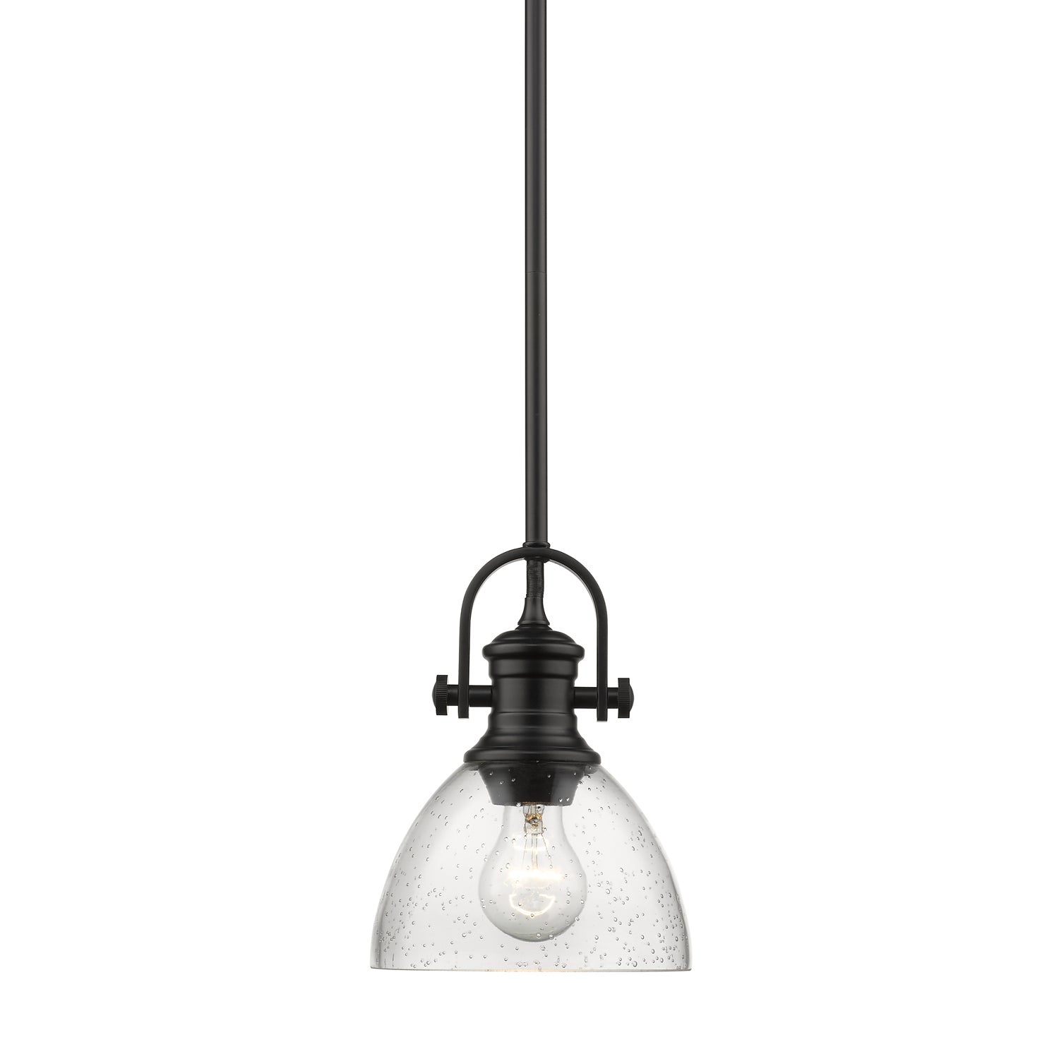 Hines Mini Pendant in Matte Black with Seeded Glass - - Golden Lighting