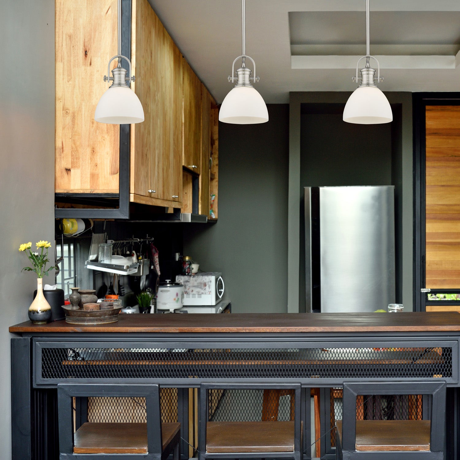 Yep by Golden Lighting Hines 1-light 7in Pendant in Pewter and Opal Glass - Default Title - Golden Lighting