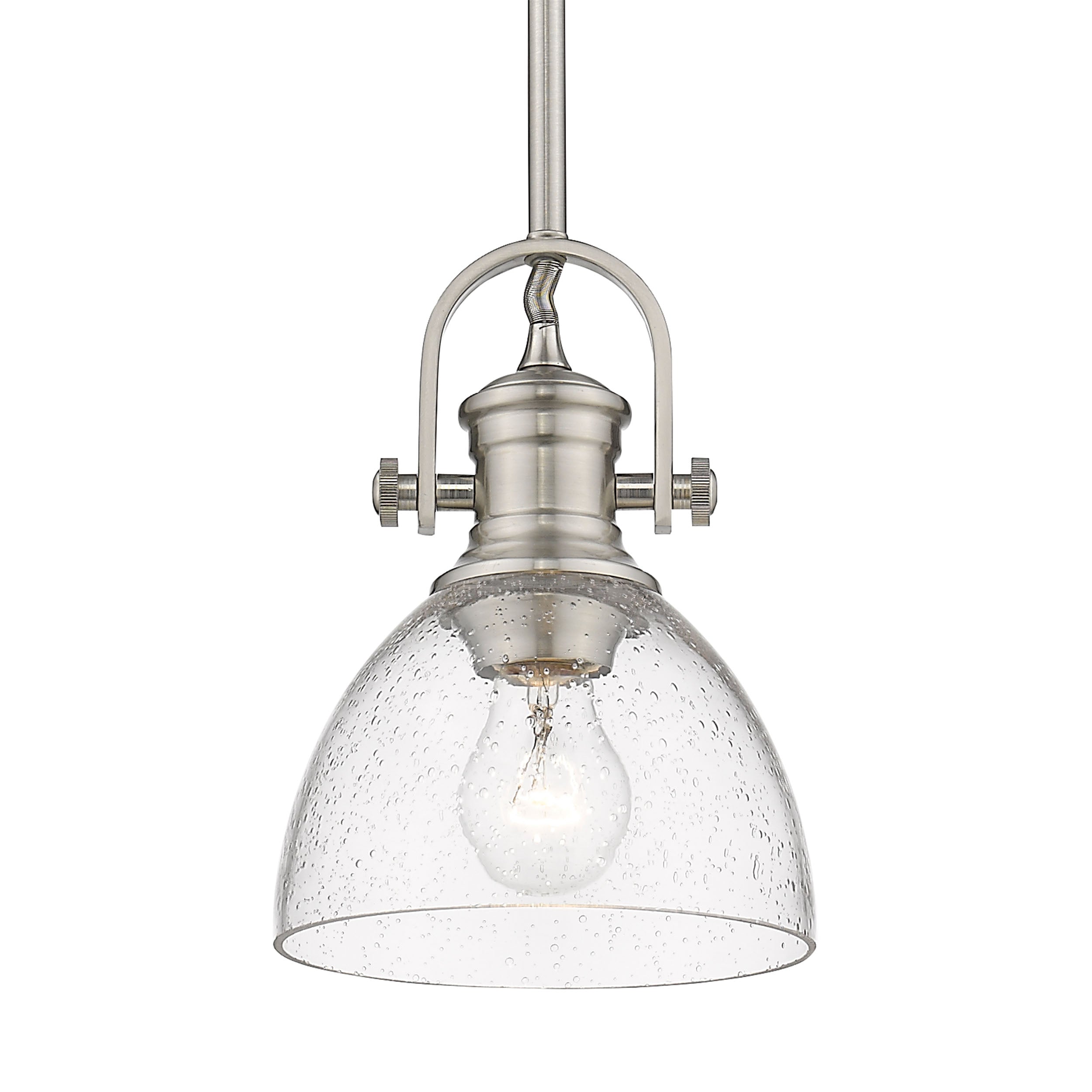 Yep by Golden Lighting Hines 1-light 7in Pendant in Pewter and Seeded Glass - Default Title - Golden Lighting