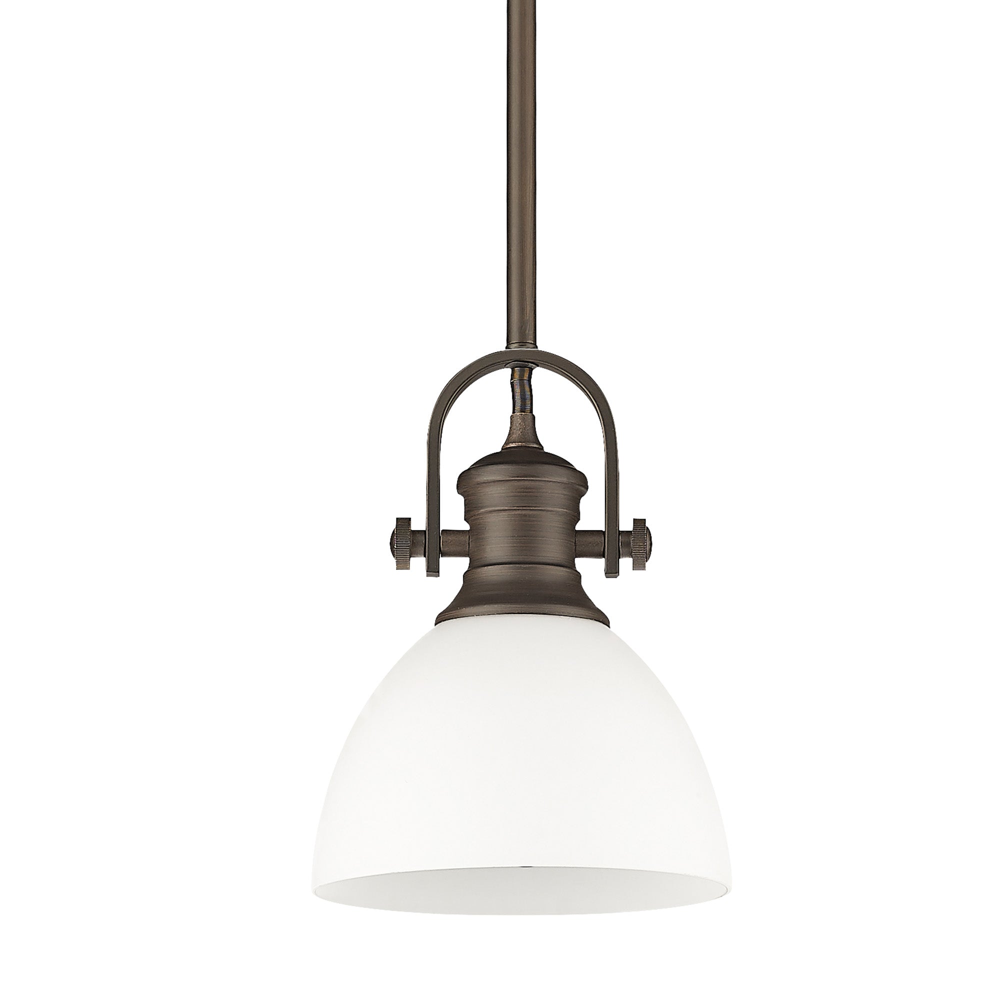 Yep by Golden Lighting Hines 1-light 7in Pendant in Rubbed Bronze and Opal Glass - - Golden Lighting