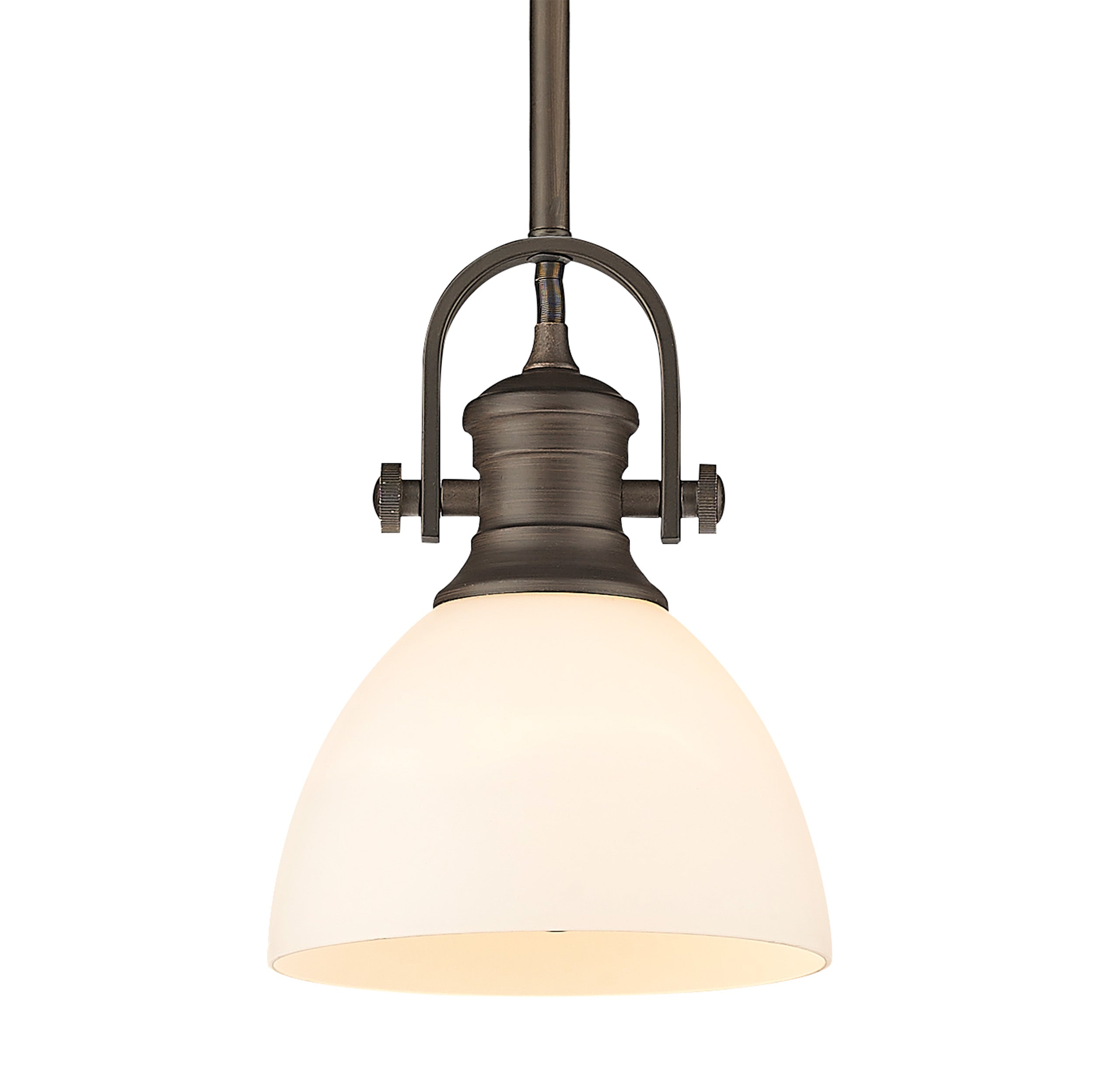 Yep by Golden Lighting Hines 1-light 7in Pendant in Rubbed Bronze and Opal Glass - - Golden Lighting